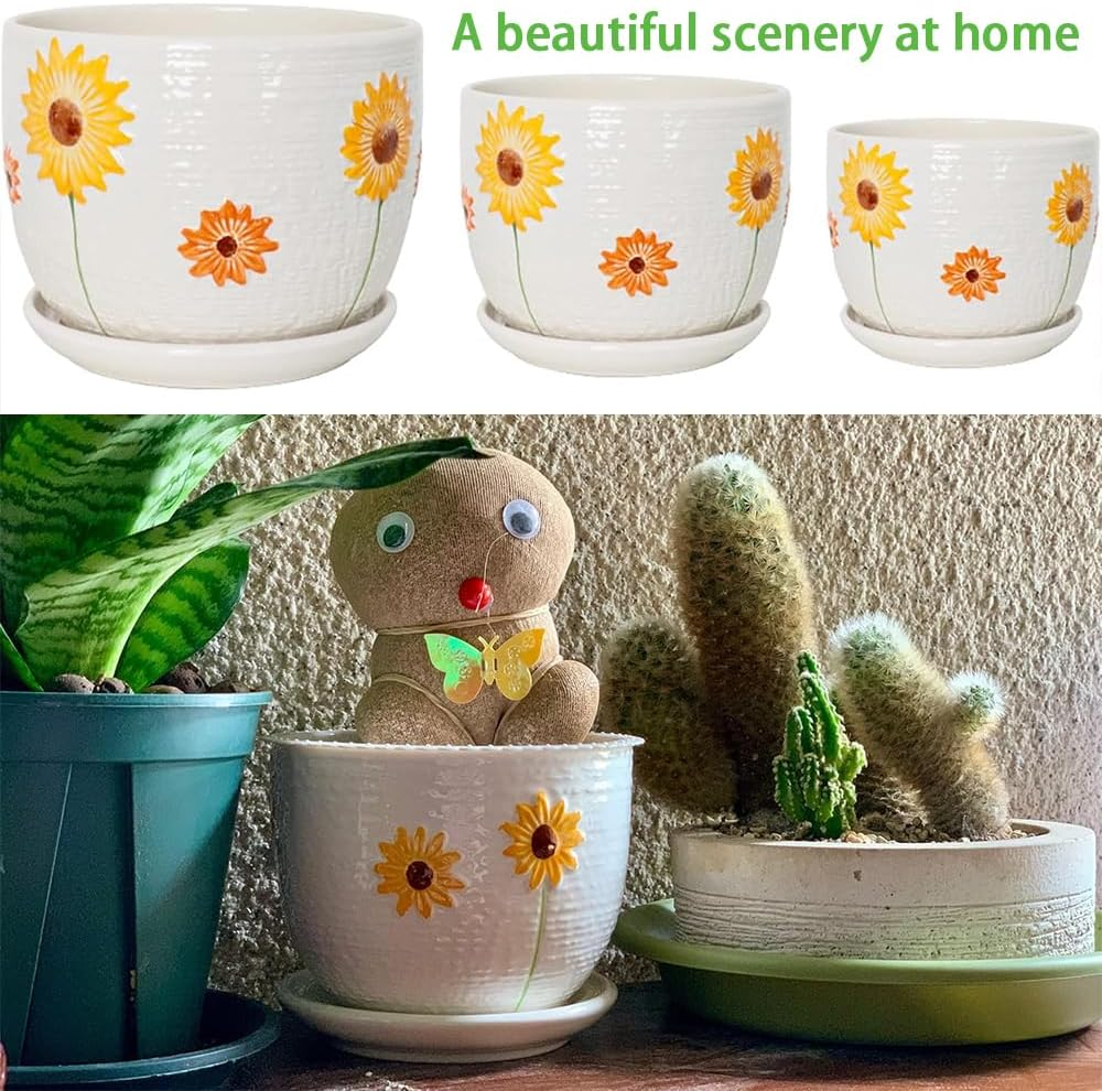 3 Set Ceramic Plant Pots, Flower Pots,Small Household Flower Pots,Plant Planter,For Orchids, Chrysanthemums,Aloe Etc,Cactus,Succulent Decorative Pots with Drainage Hole image number 3