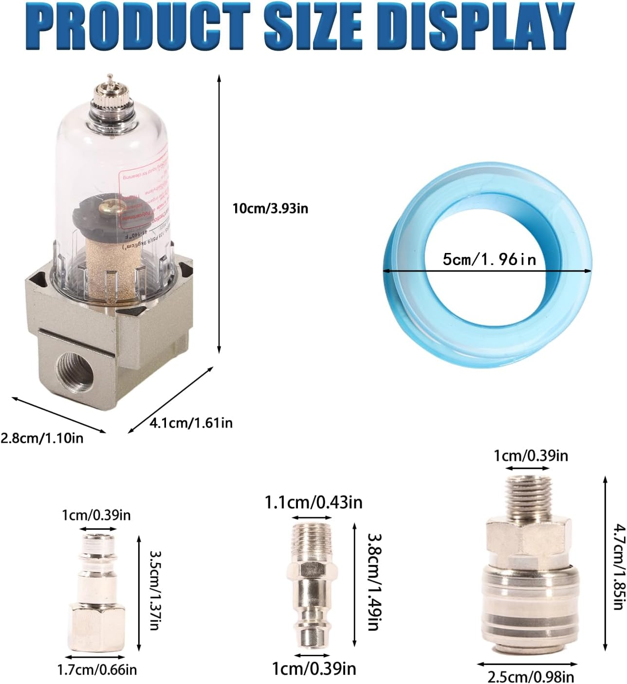 Water Separator for Air Compressor Filter Kit AF200 1/4 Inch with 4 Quick Connectors Teflon Tape for Pneumatic image number 6