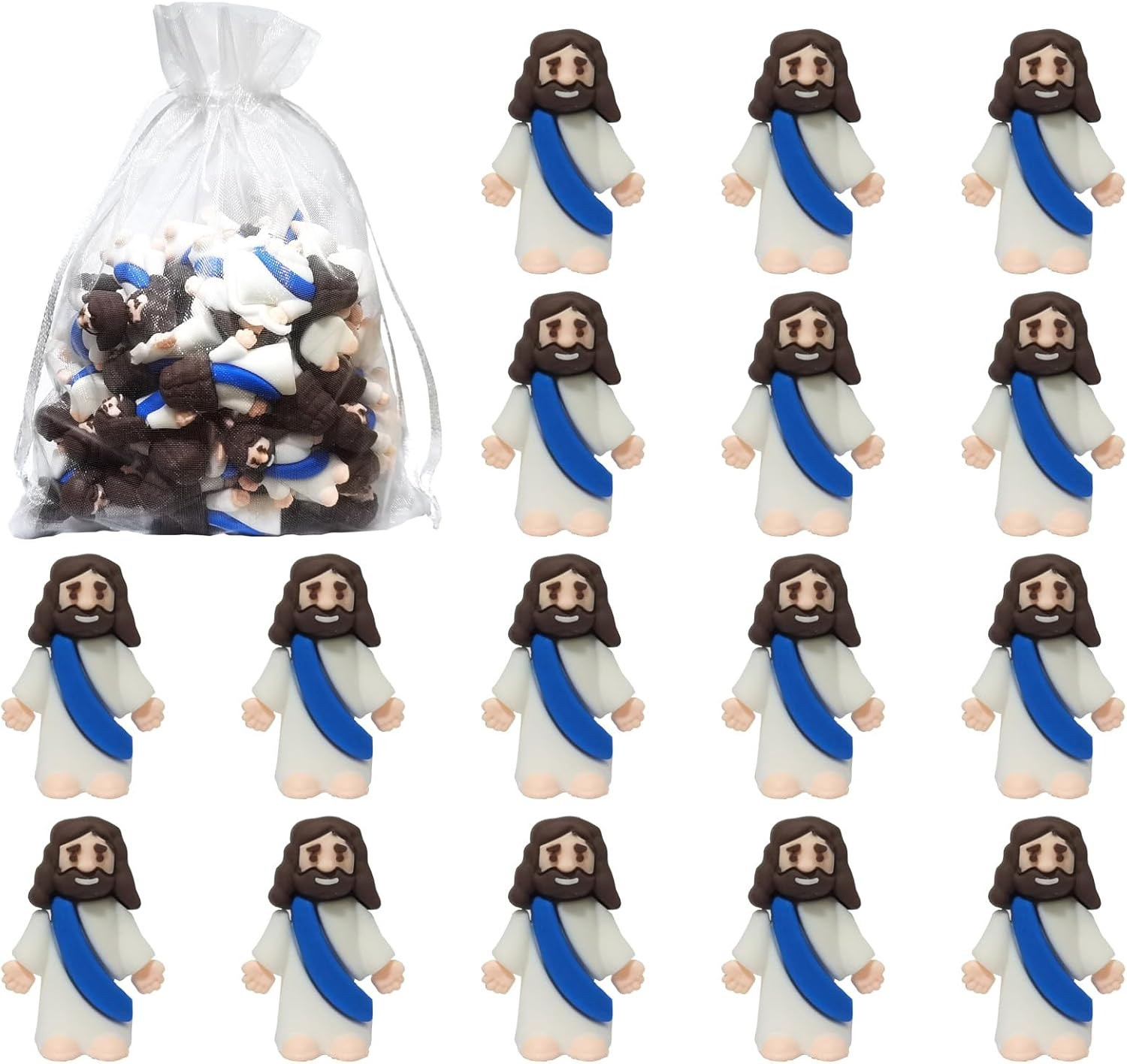 50 Pcs Mini Jesus Figurines Toys, Religious Jesus Party Favors Doll Miniature Savior Figurines for Christ, Tiny Jesus Figurine Gift Toy for Easter Egg Stuffers (Blue)
