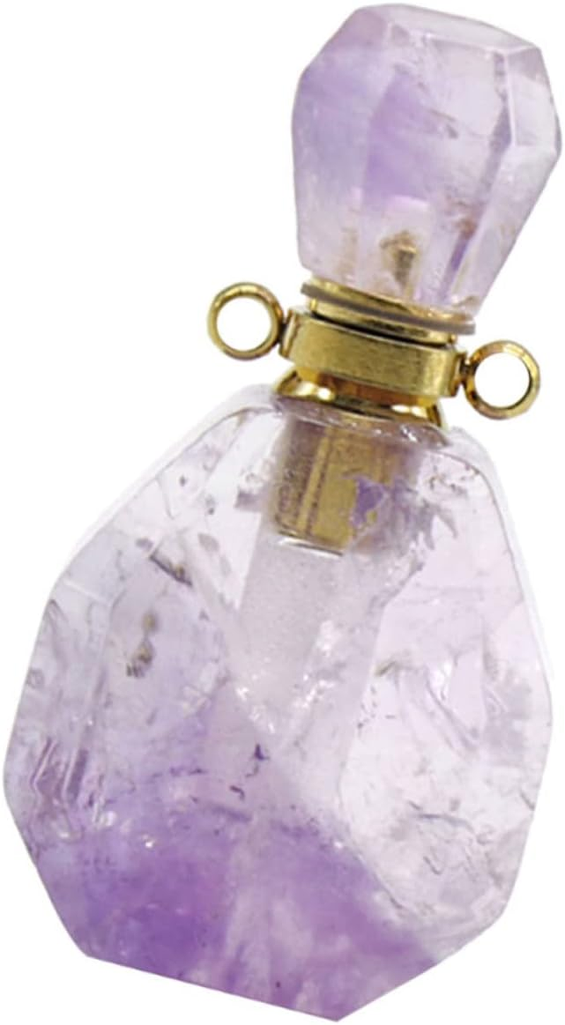 LIFKOME 2Pcs Natural Fluorite Perfume Atomizer Leakproof Travel Bottle Pendant Necklace Essential Oil Bottle Jewelry Decor without Lanyard Chain image number 4