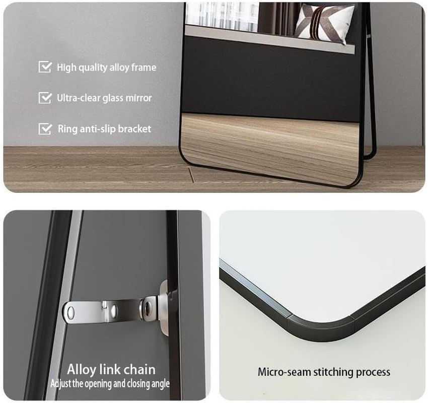 Shatterproof Full Length Mirror 160X50Cm, Unbreakable Tempered Glass with Floor/Wall Mount for Kids' Rooms, Gyms&High-Traffic Areas Child-Safe Design&Military-Grade Frame (Black 160X50Cm)