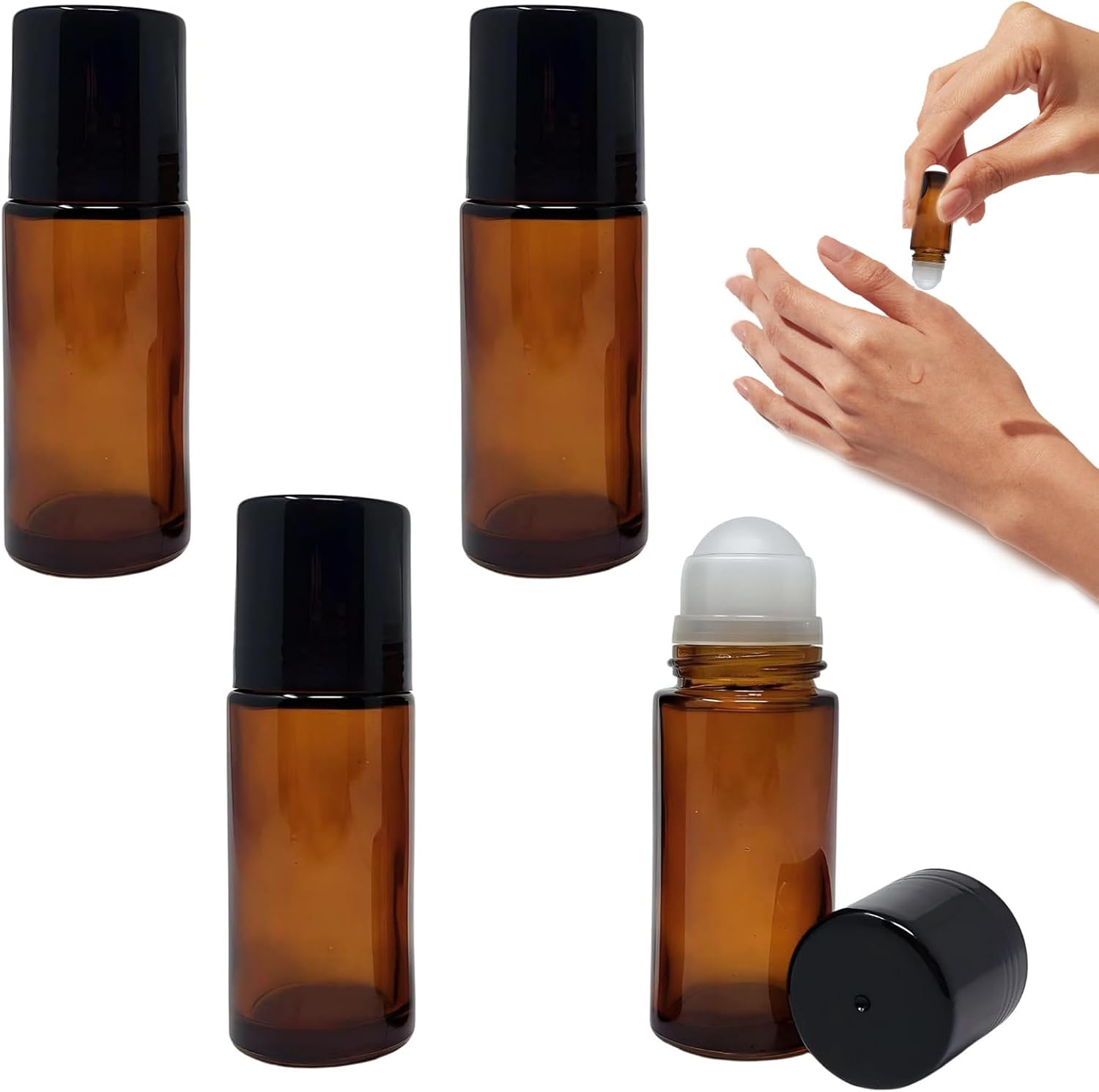 Jrusmr 4 PCS Amber Glass Roller Bottles with Plastic Roller Balls, Leak-Proof Refillable Deodorant Roll-On Containers with Caps for Essential Oils, Perfumes, and Cosmetics (30 Ml)-Ideal for Massage image number 3