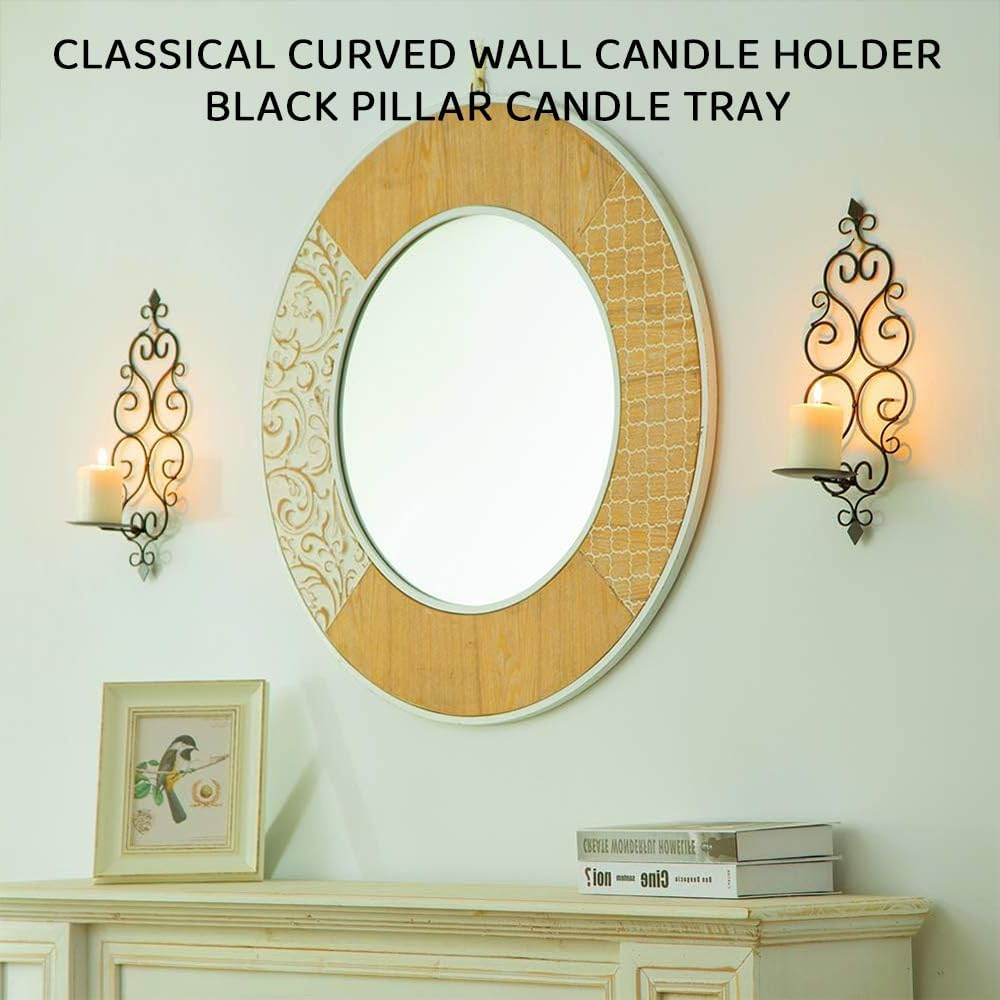 Wall Mounted Candle Sconces Set of 2 &ndash; Black Iron Wall Mounted Candle Holders for Tealight or Pillar Candles, Decorative Sconce for Living Room, Bedroom, Dining Room, Fireplace image number 2