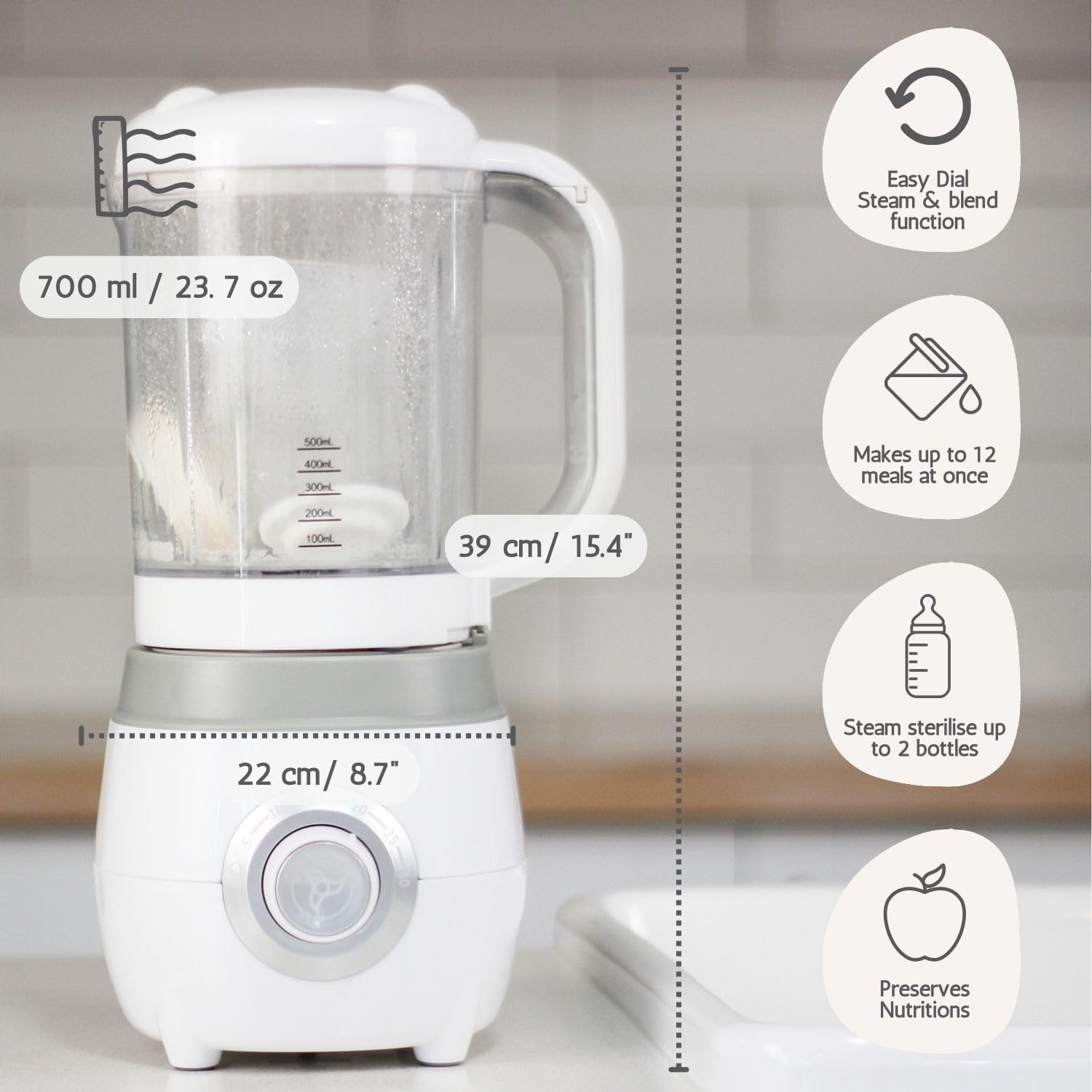 Cherub Baby Easycook Baby Food Maker Steamer Blender Steriliser & Warmer - All-In-One Baby Food Processor - BPA Free Puree Maker for Fruit Veg Meat Fish - Bottle Warmer & Breast Milk Defroster image number 3