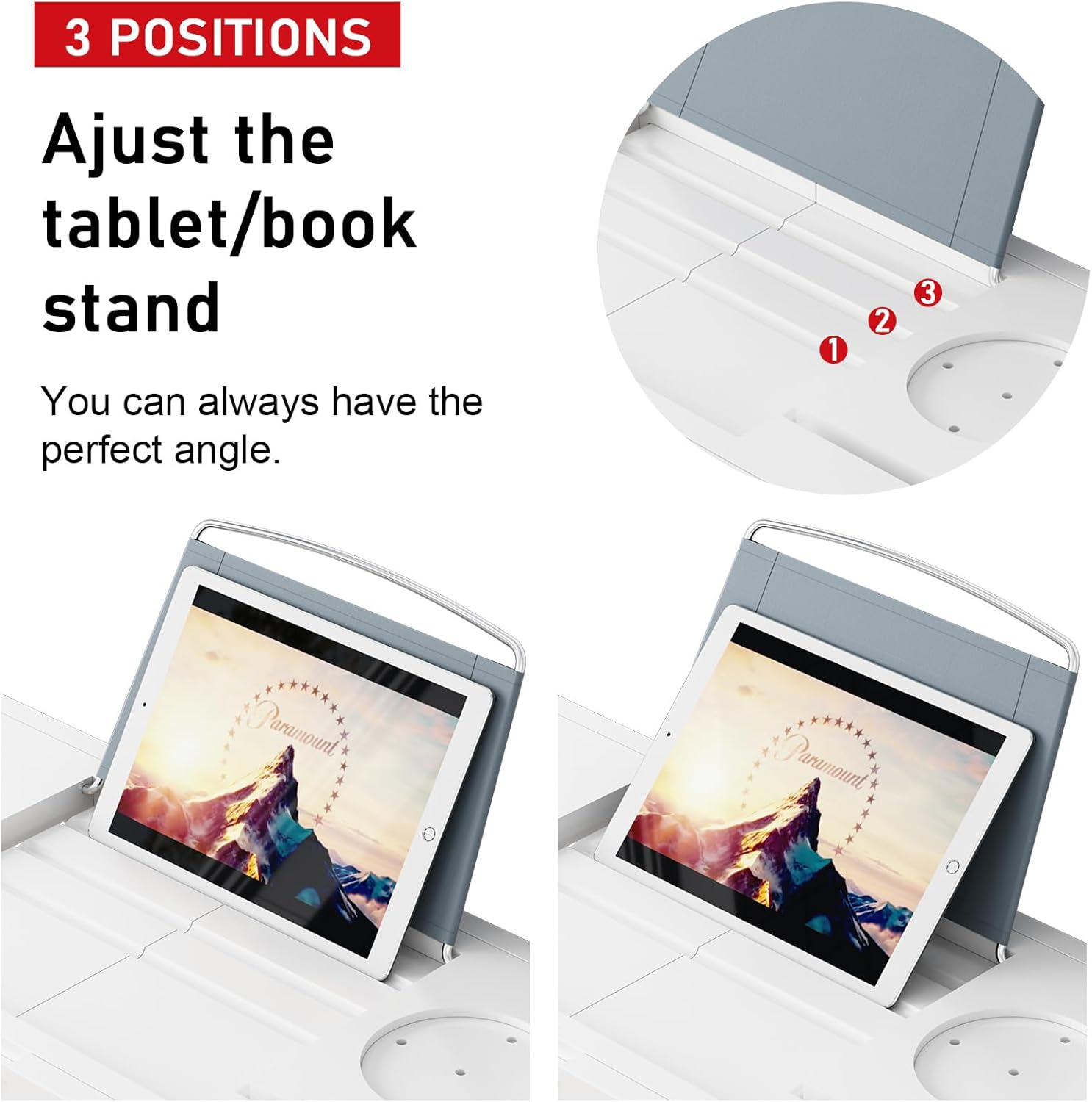 Foldable Bamboo Bathtub Caddy Tray Expandable for Luxury Bath, Bath Accessories & Table with Wine Glass Holder, Book Stand Bathroom Organizer with Extending Sides for Men/Women,White - Natural image number 5