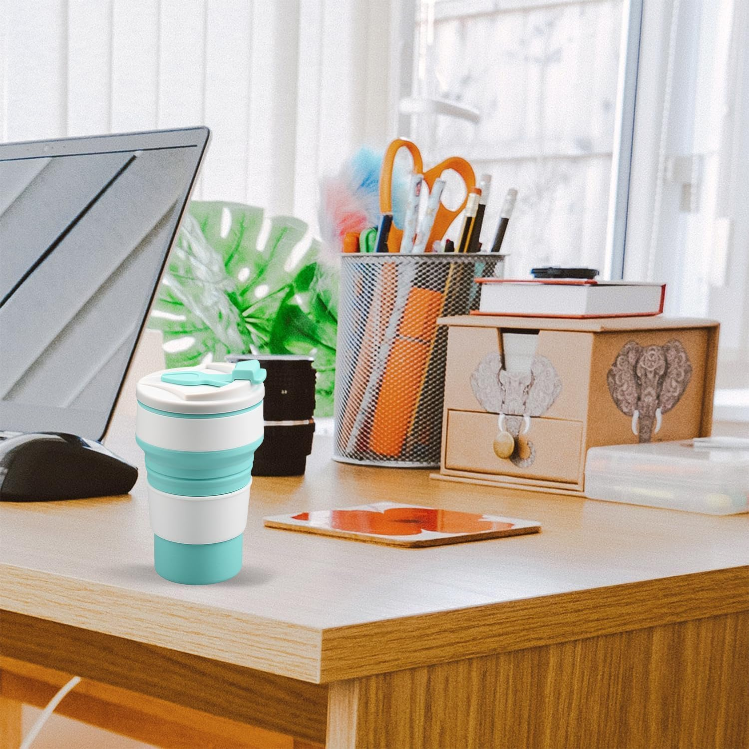 2Pcs Travel Silicone Folding Cups,Silicone Foldable Mug with Lid,Silicone Collapsible Travel Cup,Silicone Folding Camping Cup,Foldable Silicone Collapsible Cup,Silicone Travel Folding Cup, 350Ml image number 3