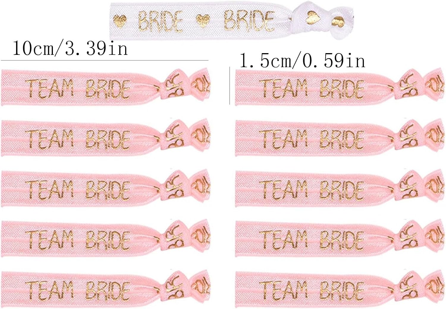 Lopsity 11PCS Bride Hair Ties Bridesmaids Hen Party Wrist Band Hair Ties Bachelorette Party Favors Wristbands Bracelets Bride and Team Bride Hair Tie (PINK+WHIE) image number 1