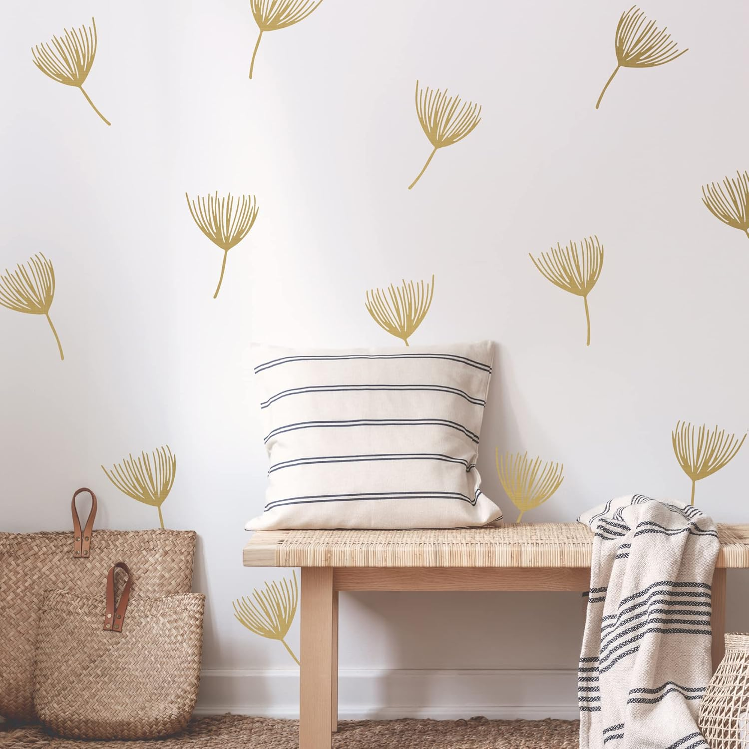 SHYJSHYJ a Room with Metallic Gold Vinyl Flowers Wall Decals, Peel and Stick Modern Floral Dandelion Pappus Stickers for Bedroom Livingroom Home Wall Art Decor image number 3
