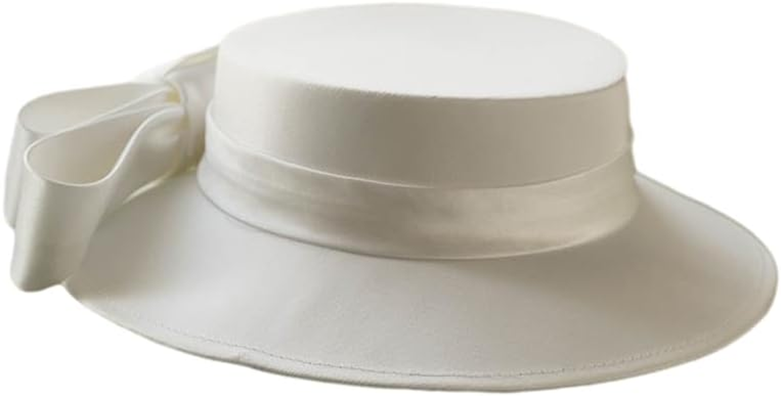 Vintage Elegant Bride British Mesh Bow Flat Top Hat Ball Satin White Headdress Gauze Hat image number 3