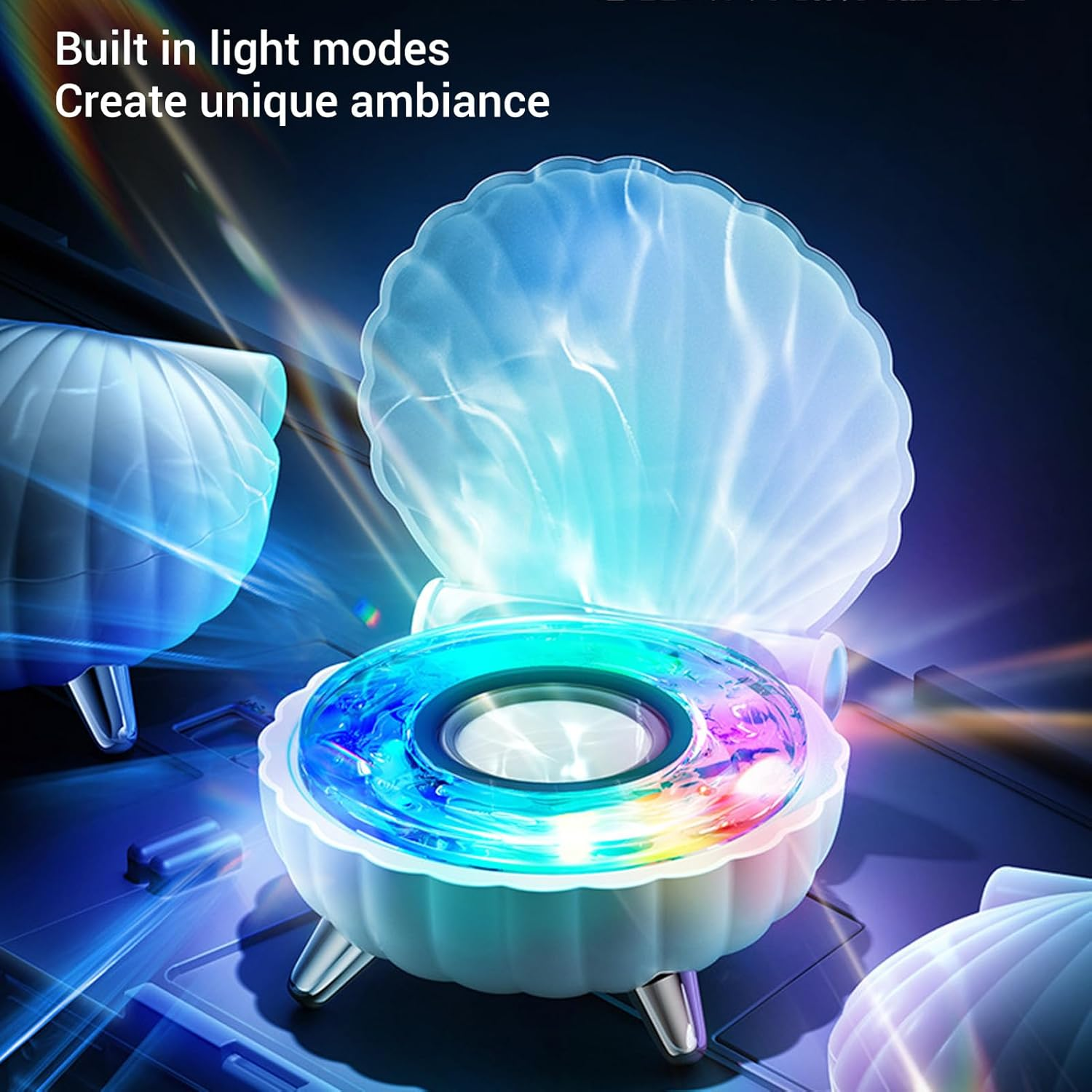 Shell Lamp with Bluetooth Speaker, Wave Shell Speaker with Colorful Night Lights for Bedroom Living Office (Blue) - Purple image number 3