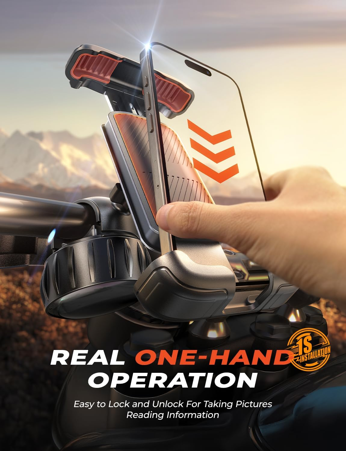 LISEN Bike Phone Holder Mount for Bike Motorbike Mobile Phone Holder Bicycle Motorcycle Pram Handlebar Clamp Phone Holder Mount for Road Bike MTB Scooter with 360 Rotation for 4.7-7" All Smartphones - Orange image number 6