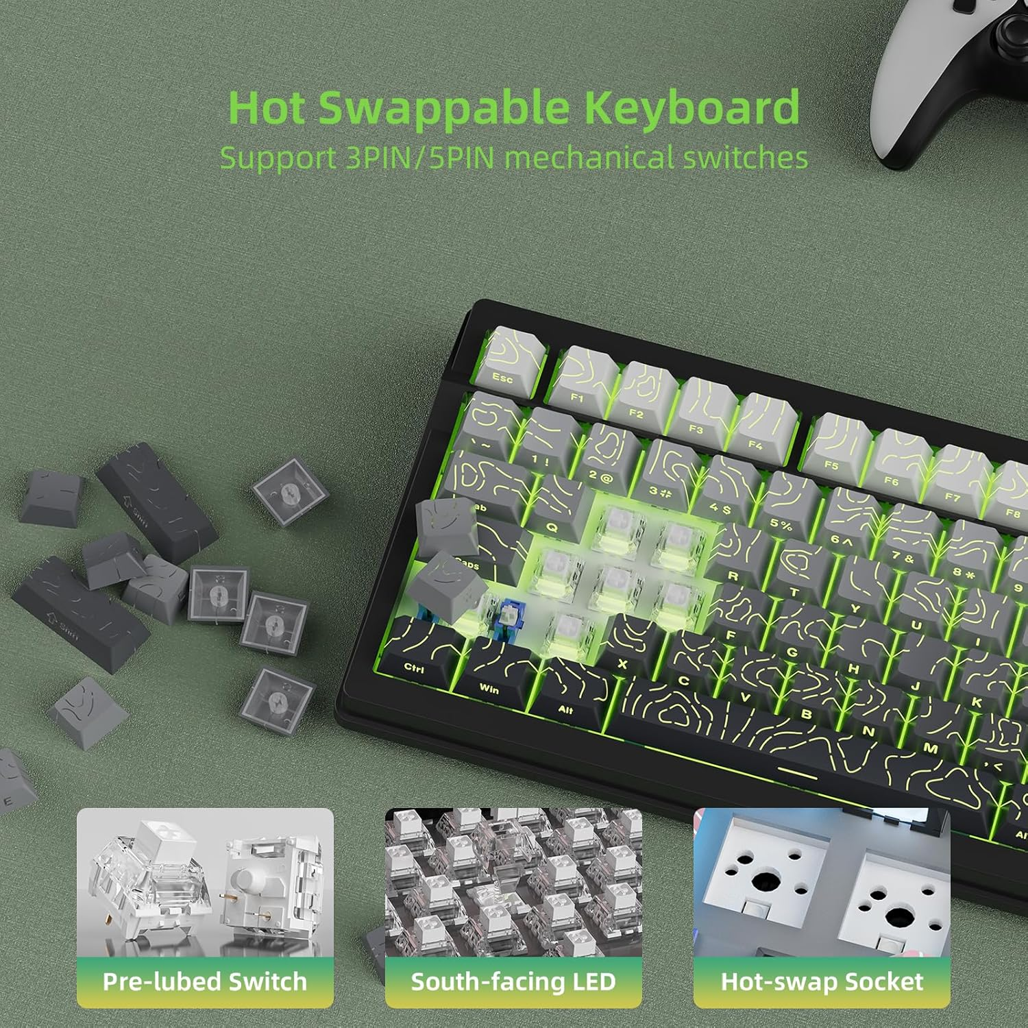 Kutethy Wireless Mechanical Keyboard,Pre-Lubed Switches,Gasket Structure,Tri-Mode Bt/2.4Ghz/Usb-C Hot Swappable,Gradient Topographic Keycaps,Rgb Backlit Gaming Keyboard(Kailh Box White Switch) image number 6