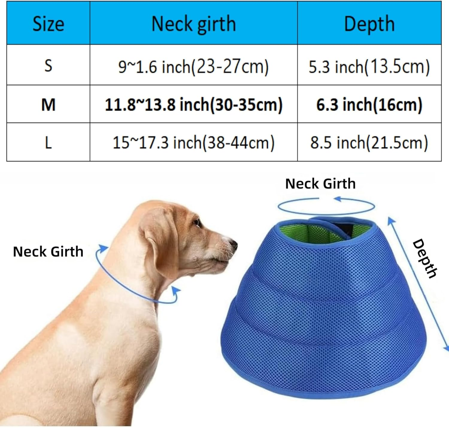 Luojinluoda Dog Cone, Agemin Recovery Collar Cone Adjustable Size, for Dog Wound Protection and Post-Surgery Care, Soft Fabric Anti-Licking Collar (Blue, M(Neck:11.8-13.8In)) image number 1