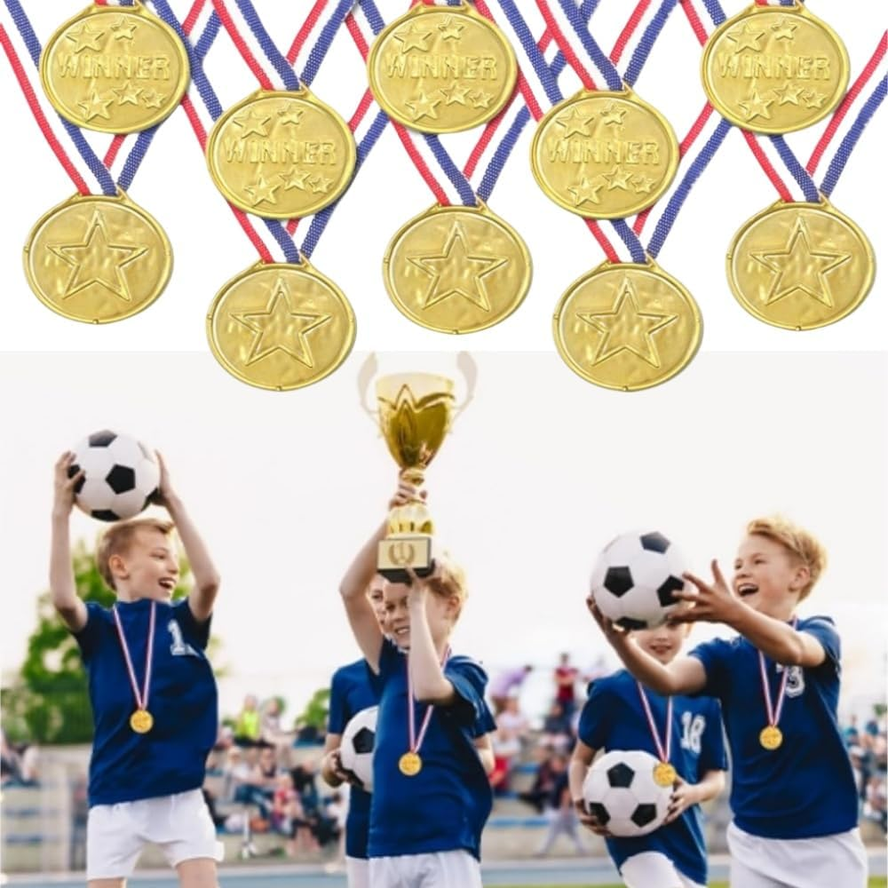 30 Gold Plastic Winners, Student Award Plastic Neckband Medals, and Participation Medals for Winners of Game Competitions, Sports, and Activity Performances image number 1