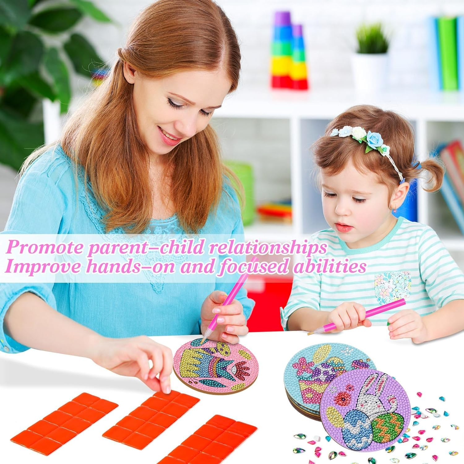 100 Pcs Diamond Art Wax, Red Painting Glue Clay DIY Diamond Embroidery Wax Tool Set with Storage Box for Embroidery Accessories Tool Set, Diamond Dot Projects (1 In) image number 3