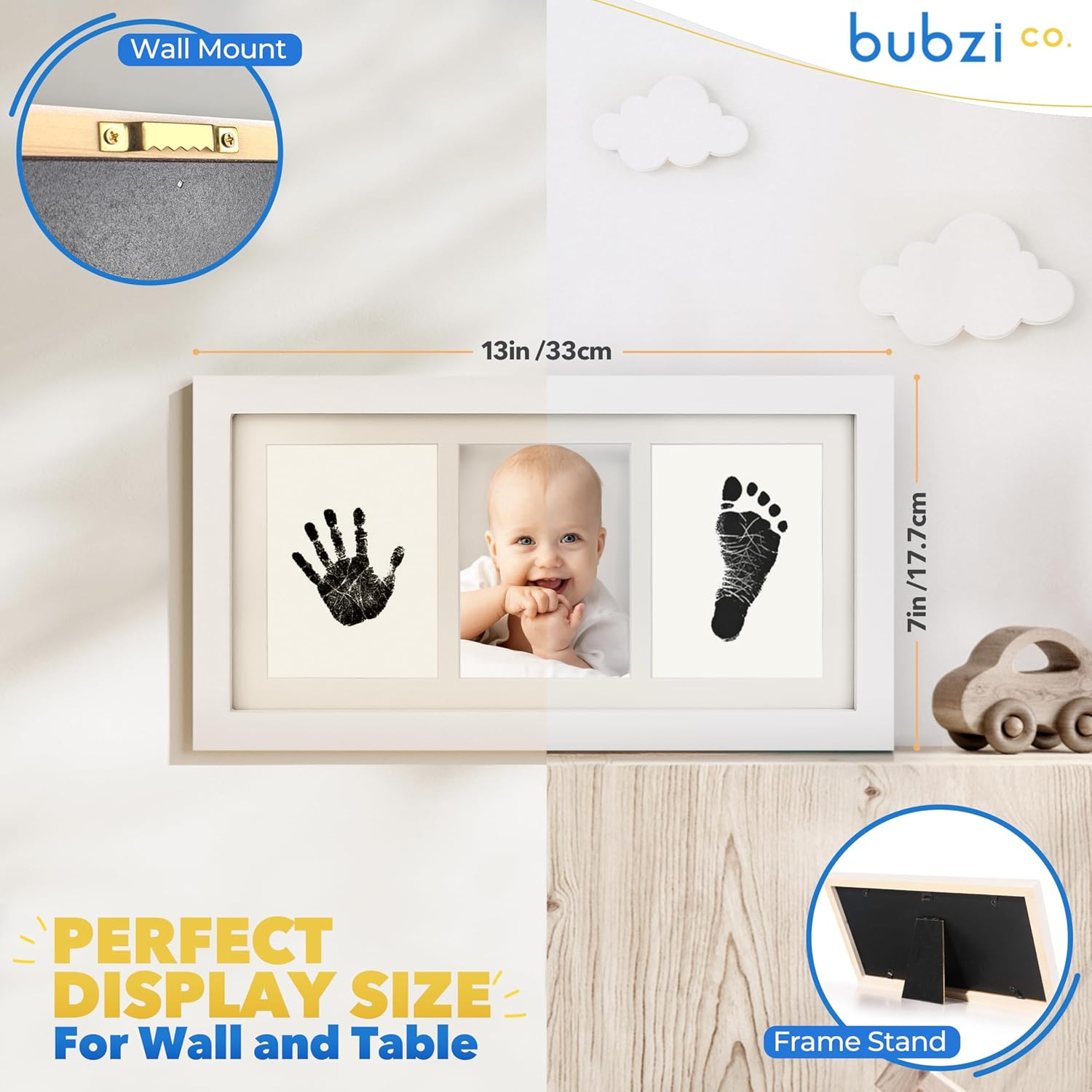 Bubzi Co Baby Handprint Kit & Footprint Photo Frame for Newborn Girls and Boys, Unique Baby Shower Gifts Set for Registry, Memorable Keepsake Decorations for Room Wall or Nursery Decor (White) - Ballet Pink image number 2