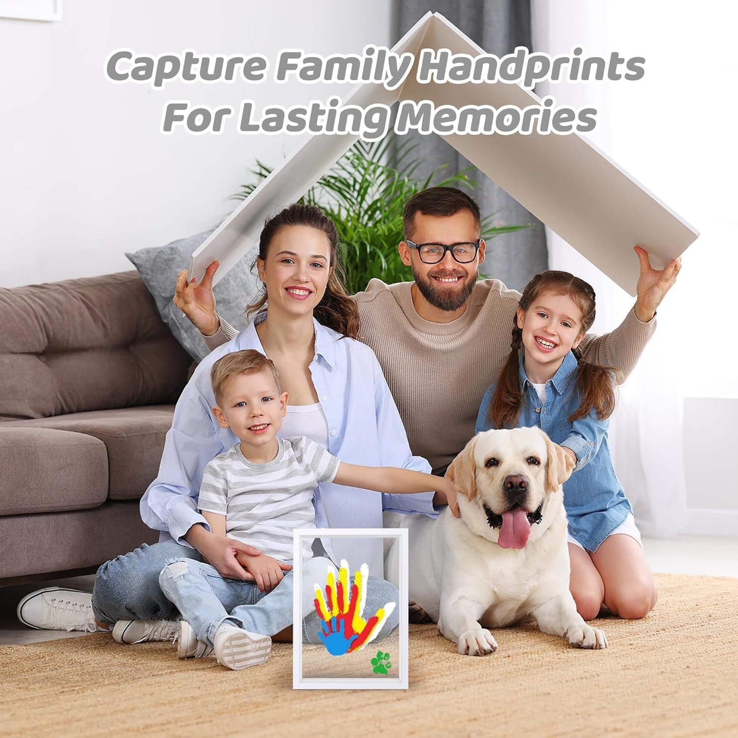 Family Handprint Kit for 4, DIY Craft Keepsake Frame with Clear Acrylic Boards, Adoption Gifts, Family Gifts for New Parents, New Mom, Father'S Day, Mother'S Day, Anniversary (White) image number 1