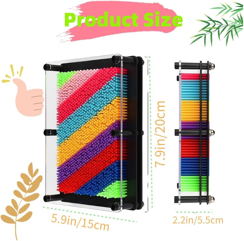 3D Pin Art,Large Size 6" X 8" Plastic Board- Unique Rainbow Design,Classic Desktop Novelty Sculpture Impression Needle Art image number 1