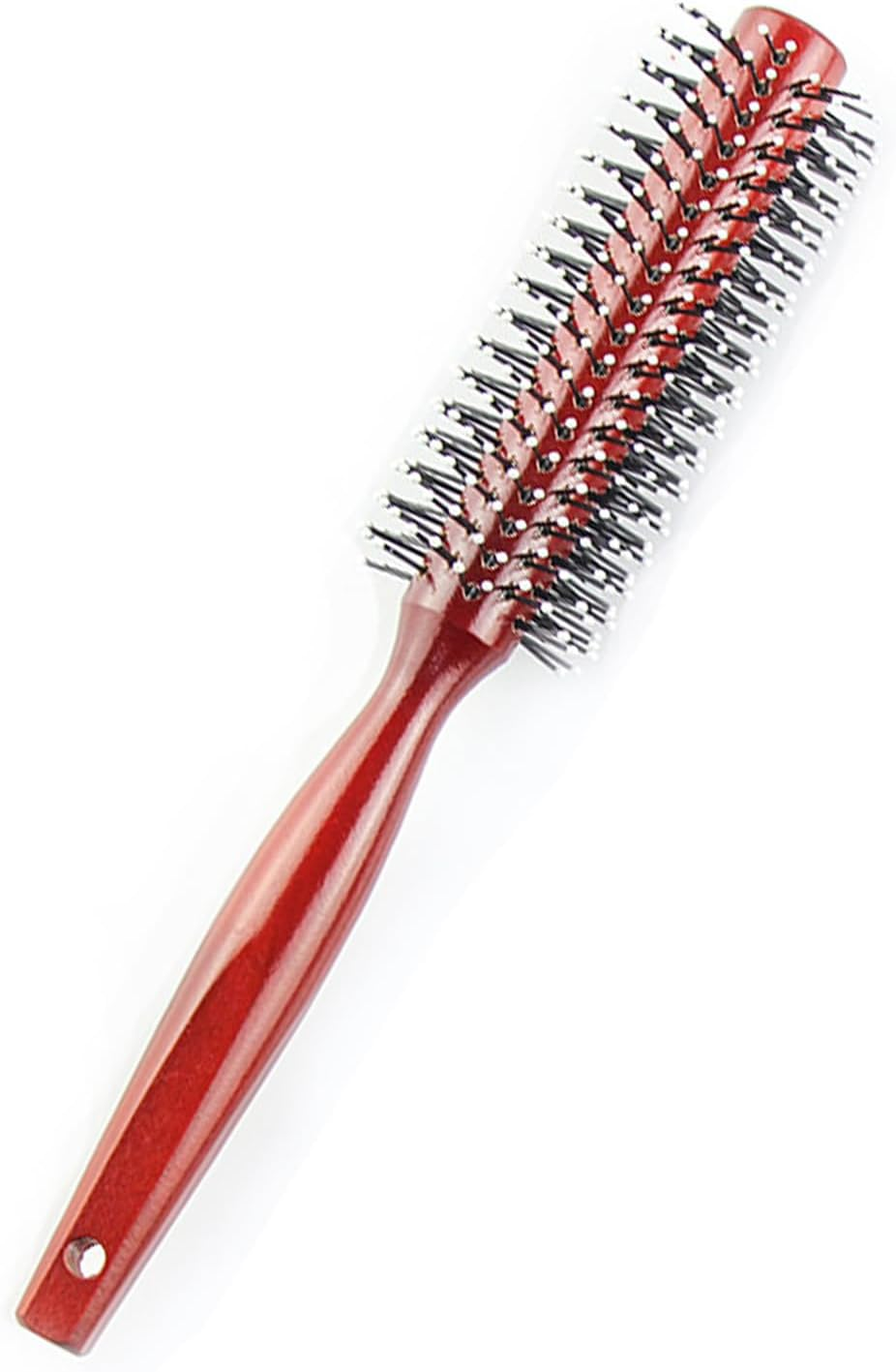 Round Curling Comb with Original Wooden Handle Made of Pure Beech Wood,Gentle Nylon Bristles,For All Hair Styles,Natural and Gentle Hair Brush (Yellow)