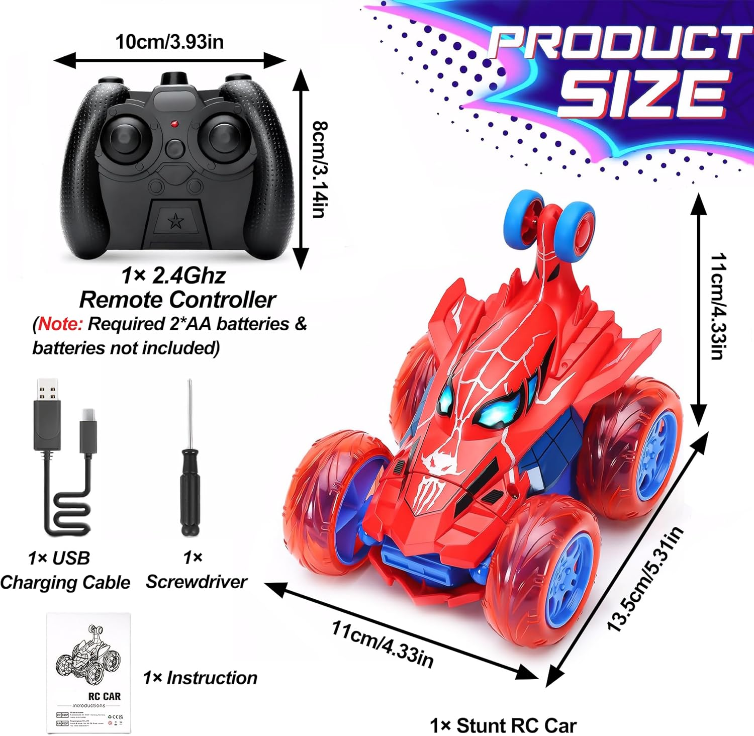 Spider Remote Control Stunt Car, 360&deg; Rotating 4WD Off-Road Double Sided RC Car with Cool Light for Kids Boys Girls Birthday Gift Age 3 4 5 6 7 8 image number 2