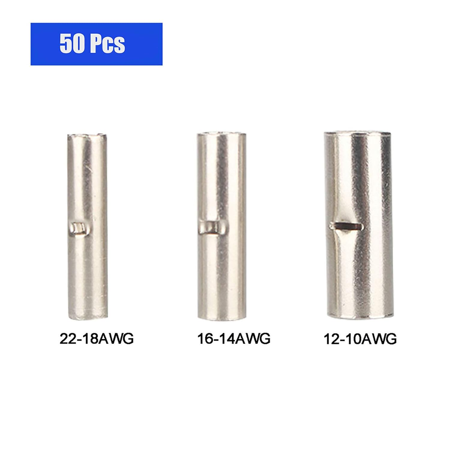 50Pcs 10-12/14-16/18-22 AWG Uninsulated Butt Crimp Connectors Terminal image number 5