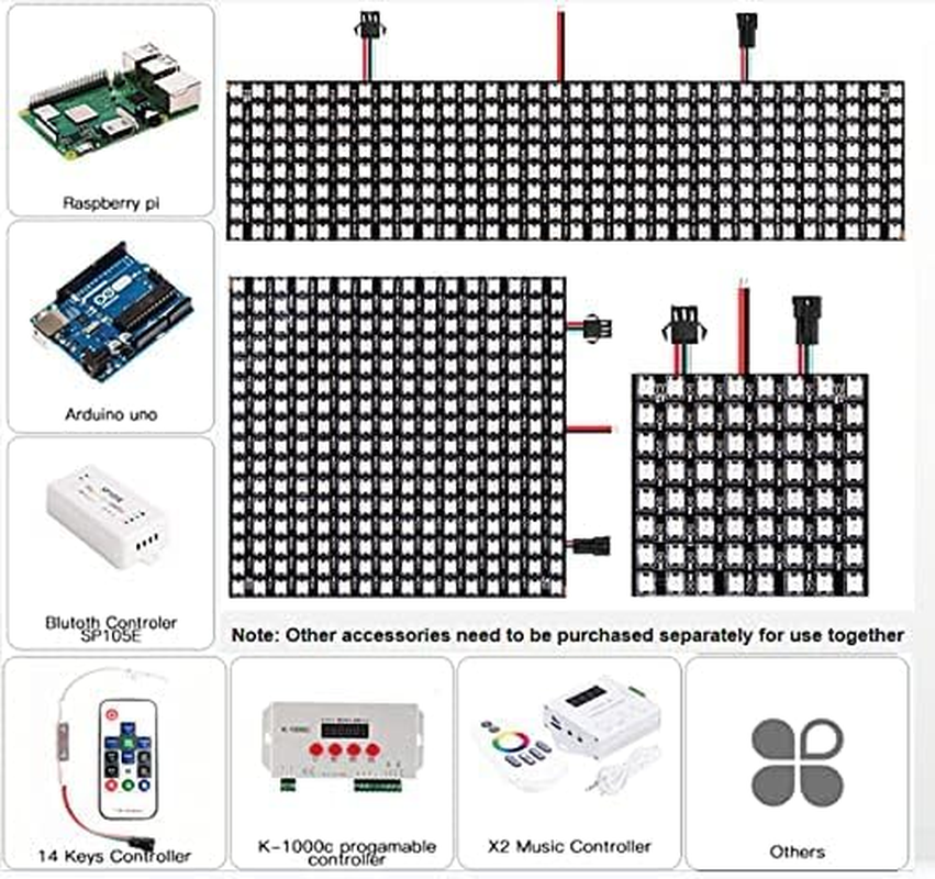 WS2812B LED Matrix Panel, 8X8 Digital RGB Pixels, Pre-Wired Connectors, Black PCB (&lrm;8X8 64 Pixels) image number 1