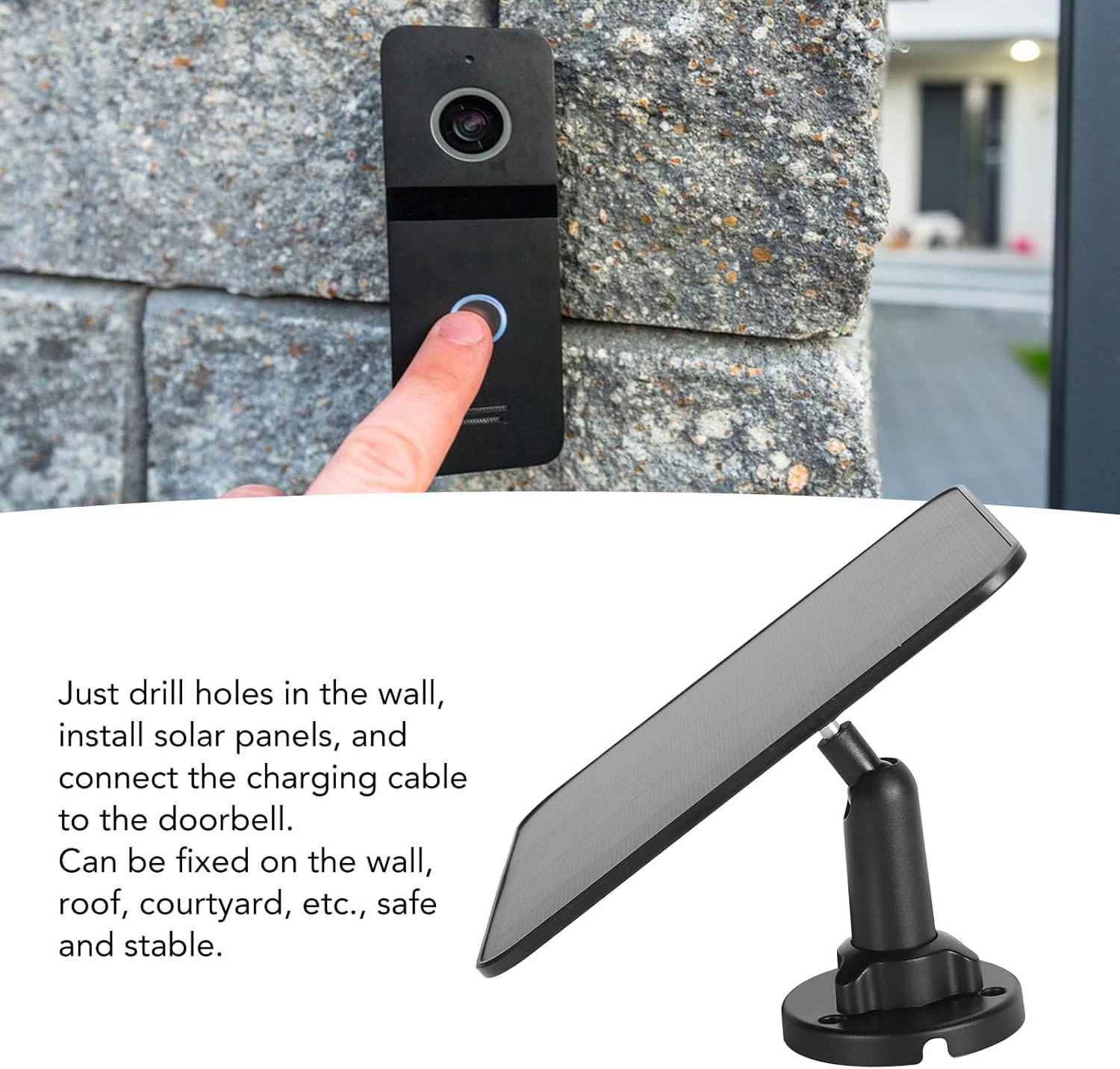 Solar Panel for for Nest Camera, 12W Solar Panel Solar Panel Charger IP66 Waterproof 360 Degree Adjustable Bracket for Video Doorbell 2 3 4 plus (CSP5W-O-B)