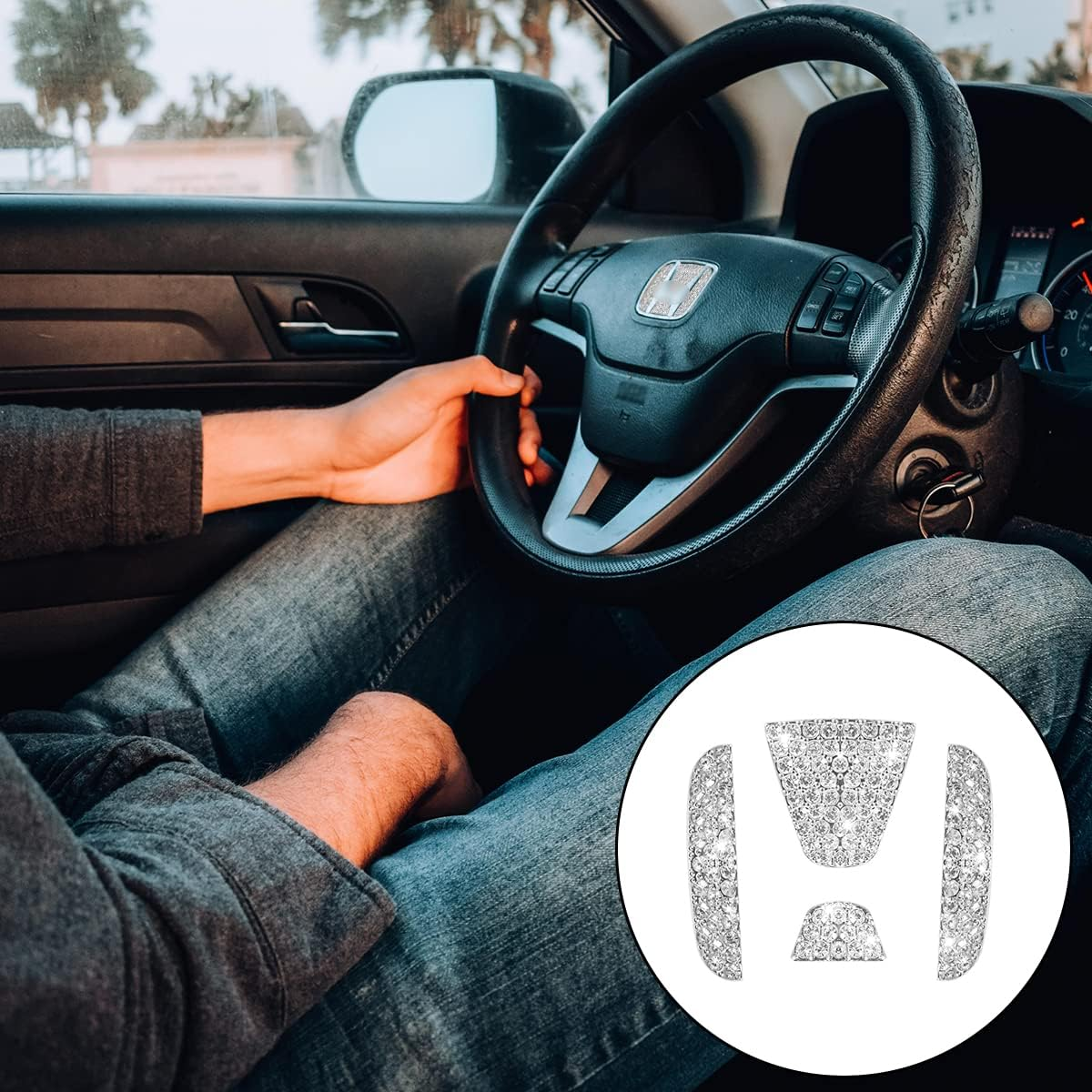 Car Logo Rhinestone Stickers, 3D Rhinestone Car Steering Wheel Decorative Car Bling Accessories Suitable for SUV, Van, Car, Truck (White) image number 4