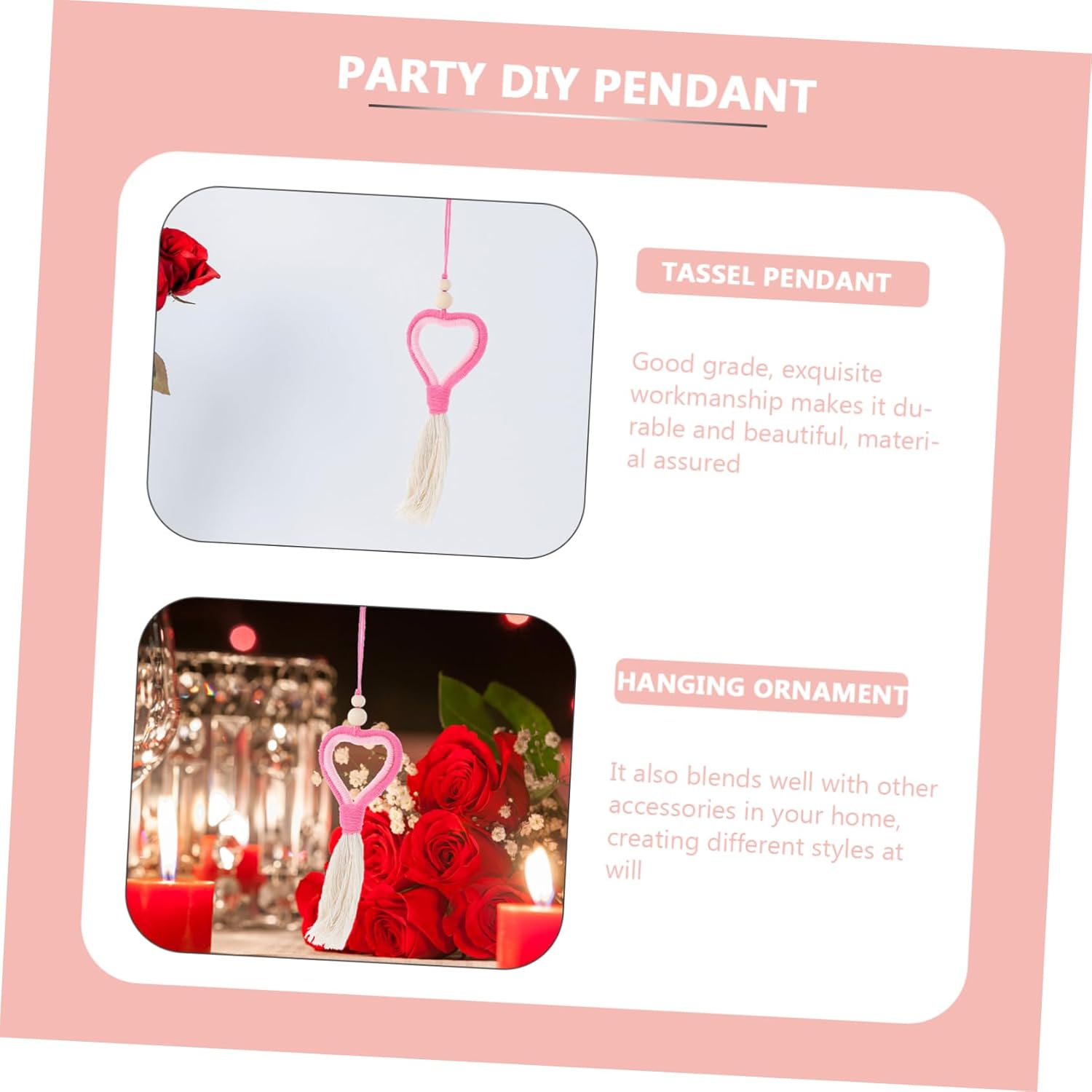 Mikinona Valentine Wool Felt Hanging Pendant Heart Tassel Ornament Pink Romantic Decoration for Home Party Valentine'S Day image number 5