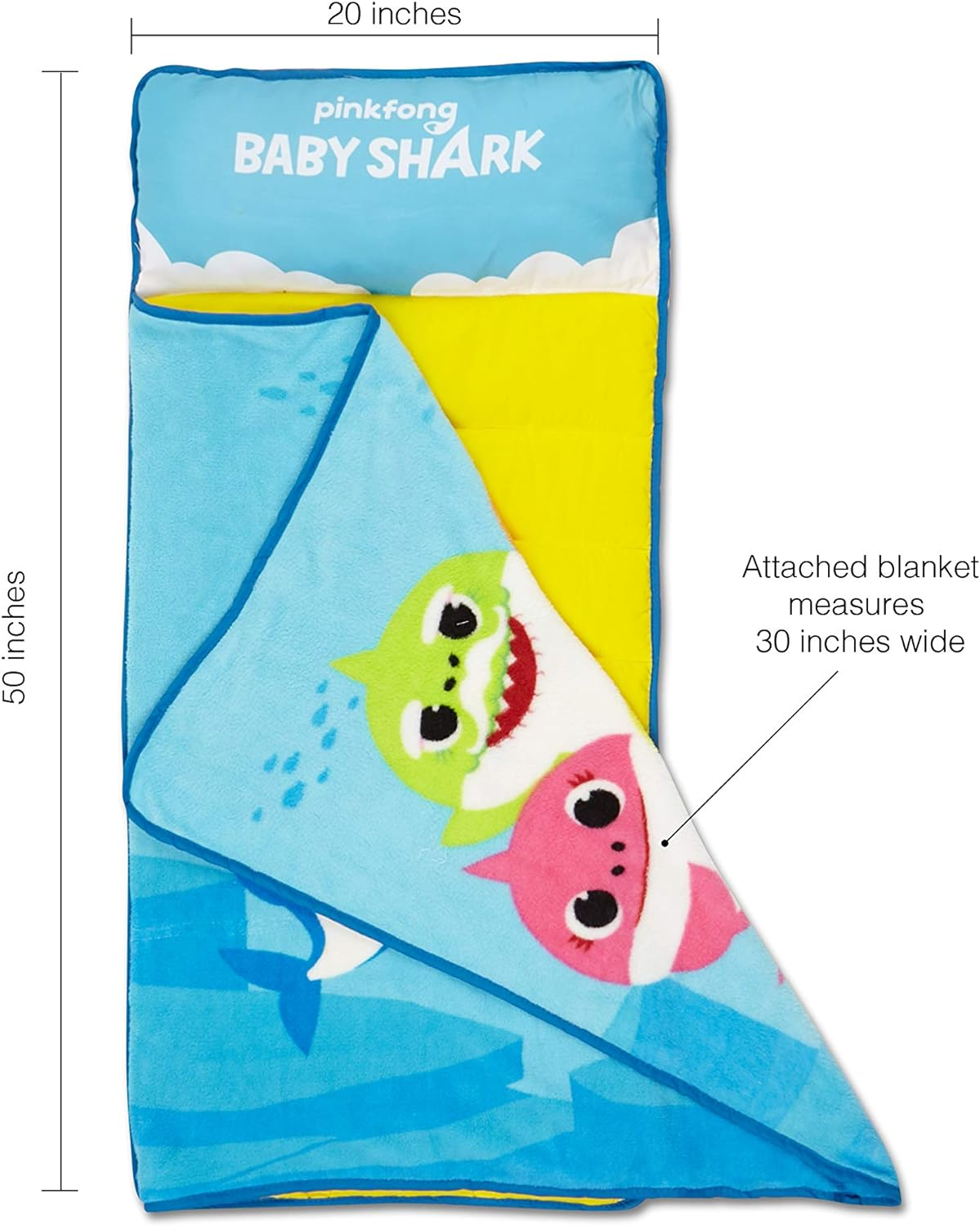 Baby Shark Toddler Nap Mat - Includes Pillow and Fleece Blanket &ndash; Great for Boys and Girls Napping at Daycare, Preschool, or Kindergarten - Fits Sleeping Toddlers and Young Children image number 4