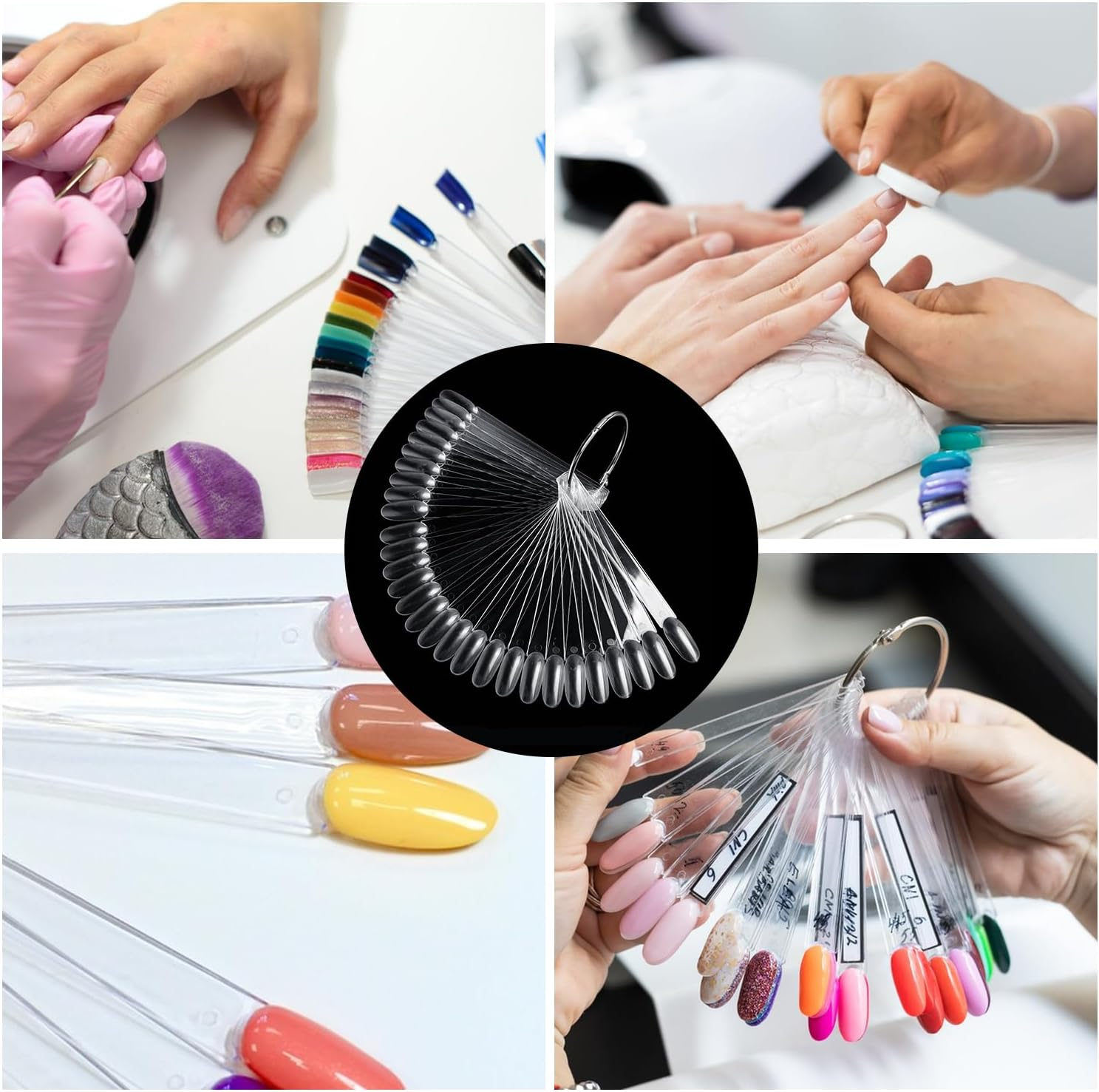 100 PCS Clear Nail Swatches | Fan-Shaped Nail Swatch Sticks | Perfect for Nail Art Display and Color Comparison | Reusable and Durable Plastic image number 2