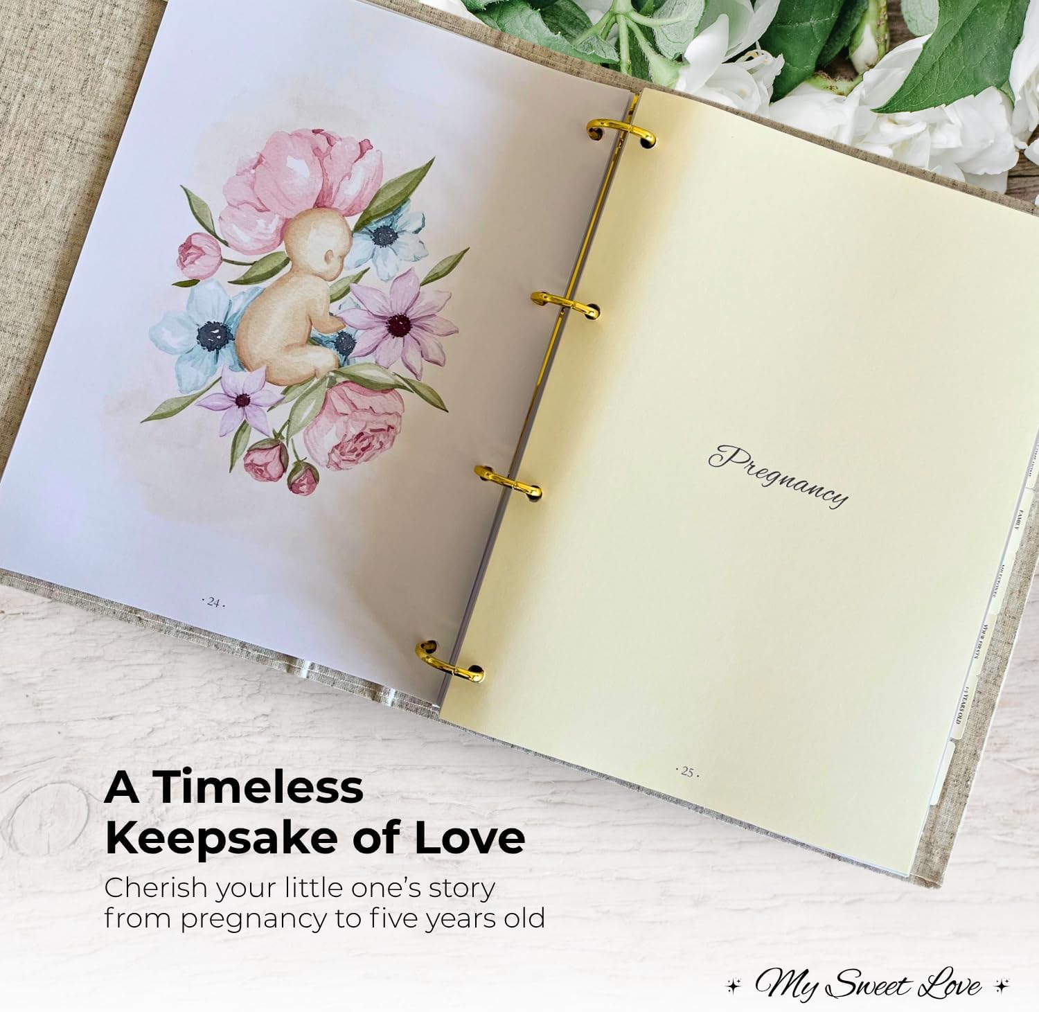Little One Baby Journal &ndash; Premium Linen Baby Keepsake Binder from Pregnancy to 5 Years | Capture Every Milestone, Moment & Memory | Elegant Gender-Neutral Baby Memory Book for Mums & Gifts image number 3