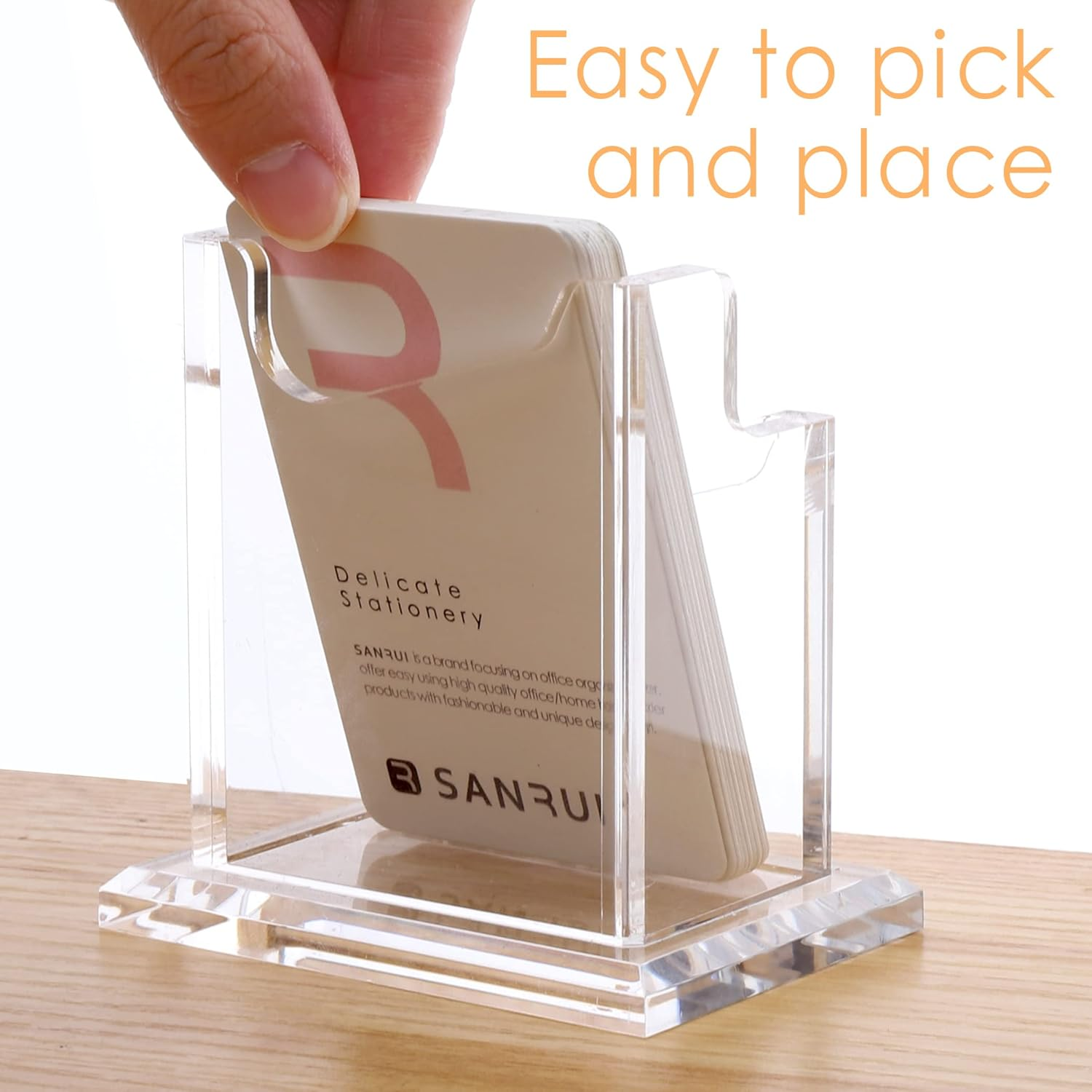 SANRUI Vertical Business Card Holder for Desk，Clear Acrylic Business Card Display Stand，1 Slots ，Holds 50-60 Cards image number 4