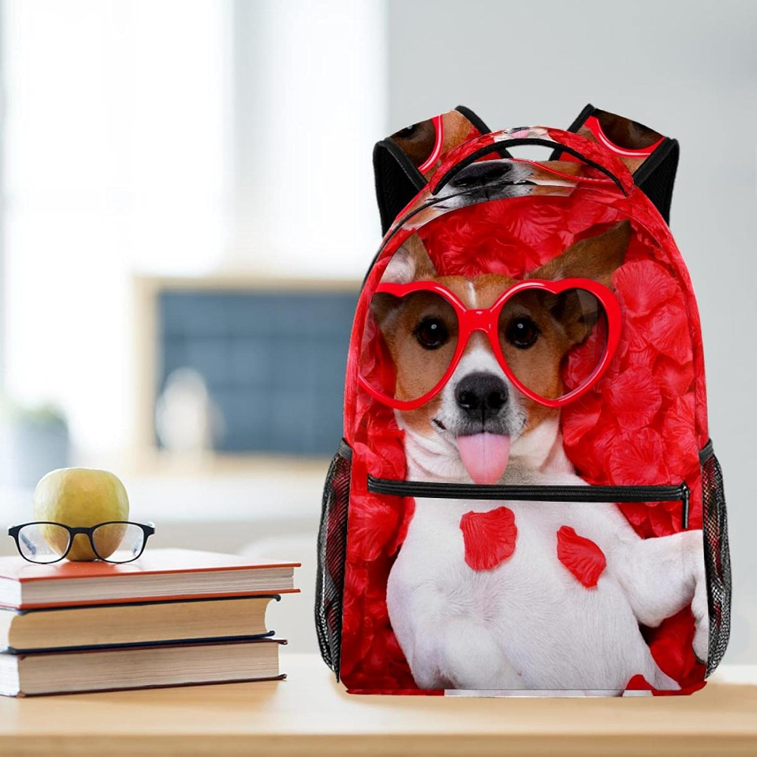 Russell Dog Sticking Out Tongue Wearing Sunglasses Backpack Students Shoulder Bags Travel Bag College School Tote Backpacks