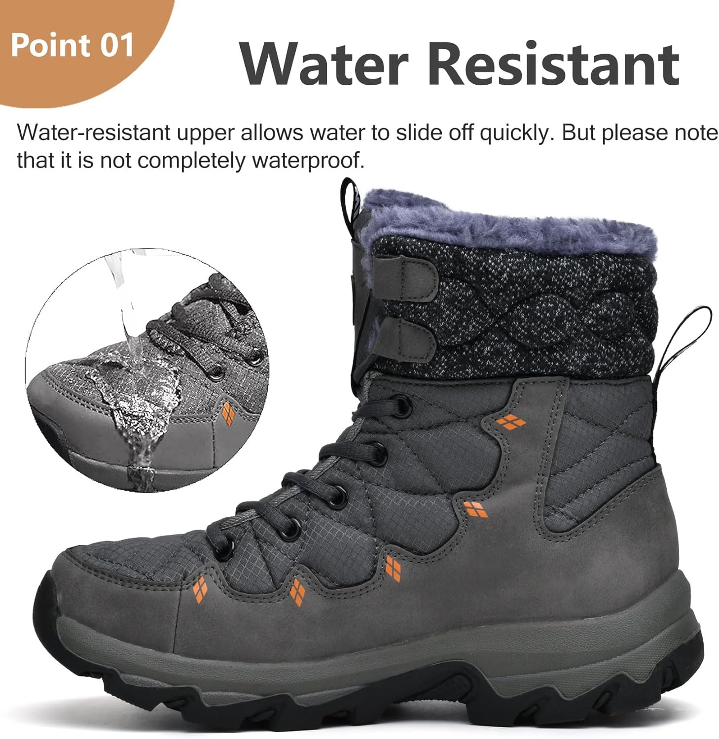 TRAILBLITZ Men'S Winter Snow Boots Water Resistant Non Slip Warm Outdoor Lightweight Comfortable Durable 7.1 in Height Hiking Shoes, Grey, 11.5 image number 3