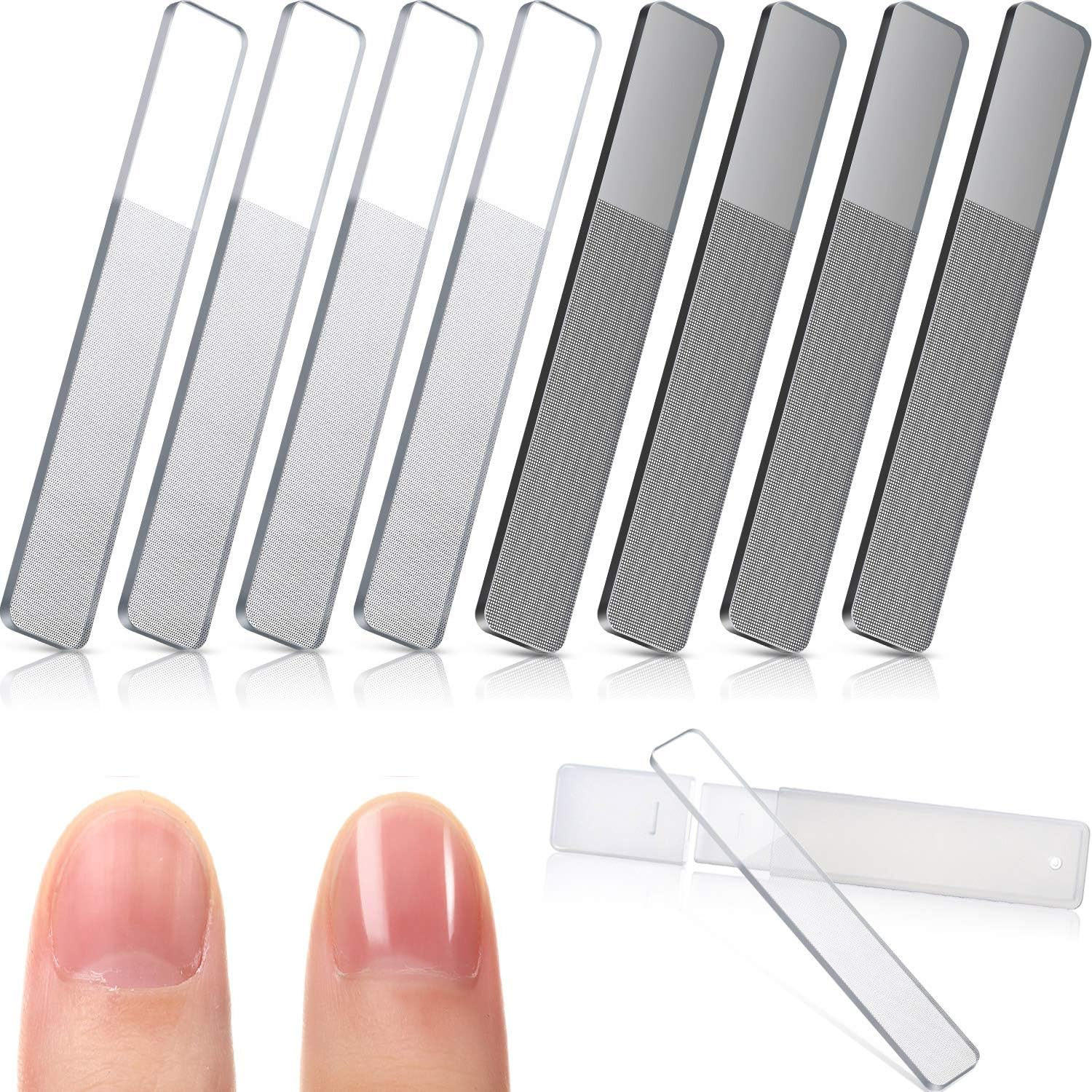8 Pieces Nano Glass Nail Shiner Glass Nail Files Crystal Nail Shine Buffer Polisher with Case for Natural Nails (Black and White) image number 4