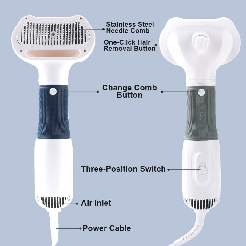 Pet Hair Dryer 3 in 1 Pet Grooming Hair Blower, 600W Portable Quiet Dog Hair Dryer Comb Brush, Adjustable Temperature Grooming Hair Brush for Small and Medium Dogs and Cats image number 6