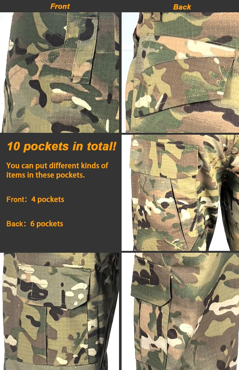 H World Shopping Military Army Tactical Airsoft Paintball Shooting Pants Combat Men Pants with Knee Pads BK image number 2