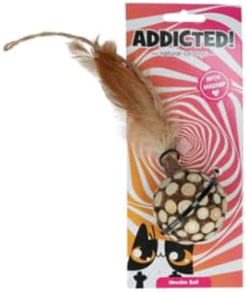 Addicted Wooden Ball with Feathers Cat Toy