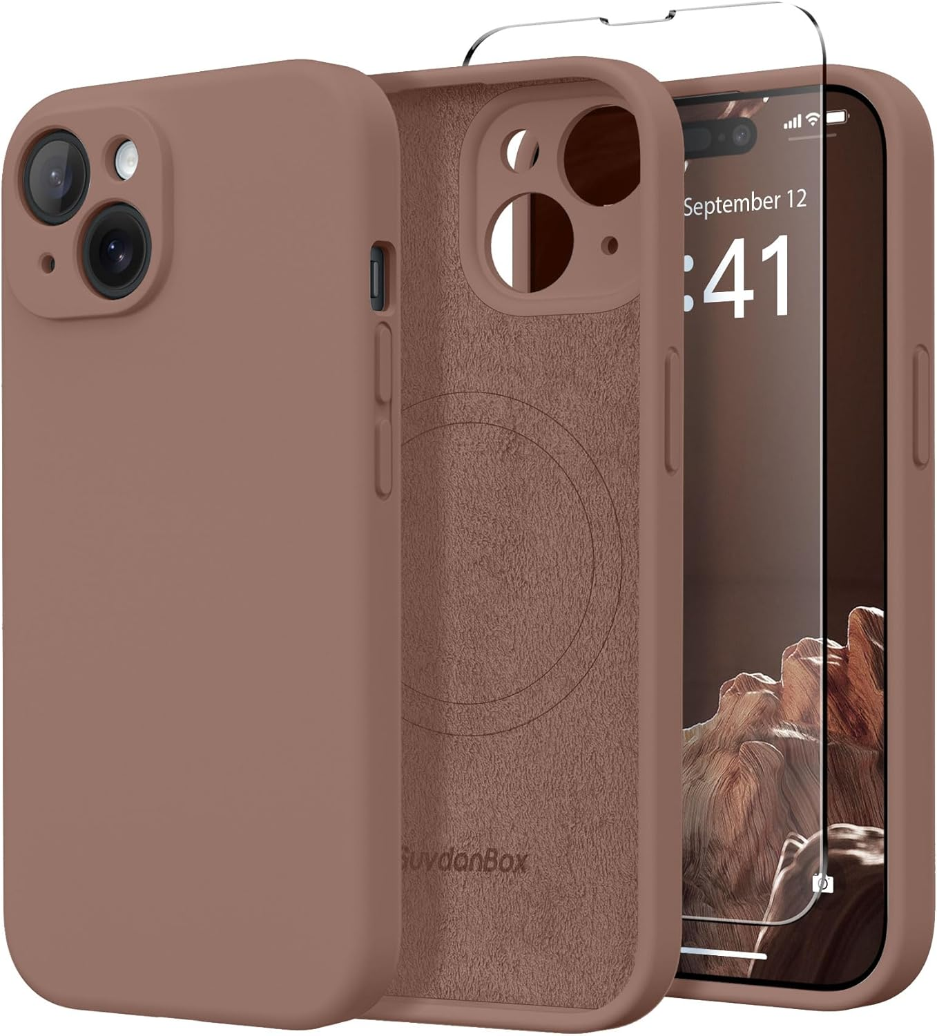 Suydanbox Magnetic for Iphone 14 Case, Compatible with Magsafe, [Full Camera Protection][Screen Protector] Silicone Shockproof Protective Phone Case for Iphone 14 6.1 Inch, Deep Red