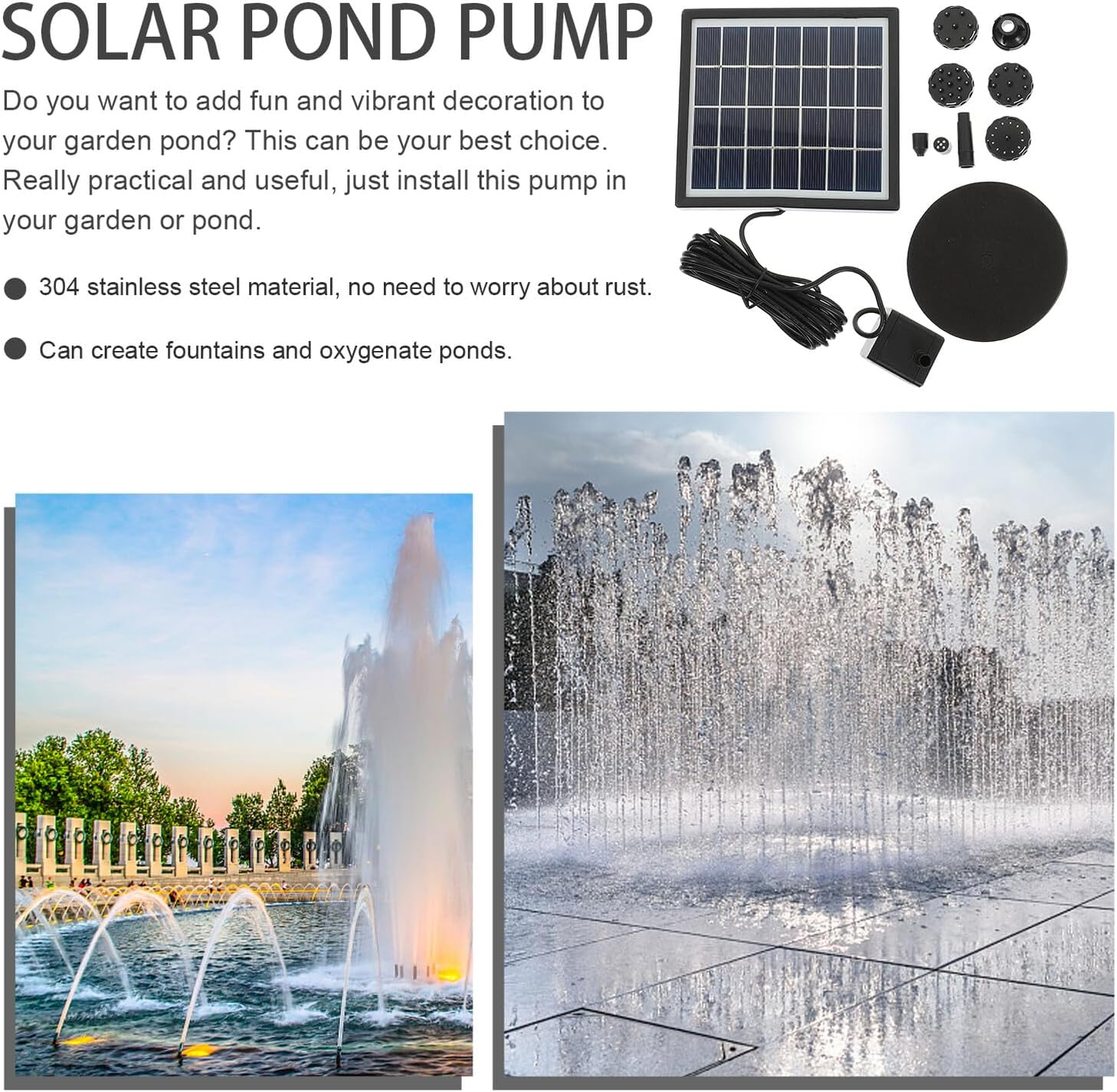 Yardenfun Solar-Powered Small Garden Fountain Pump Outdoor Floating Water Feature Solar Panel Operated for Patio Park and Decoration image number 3
