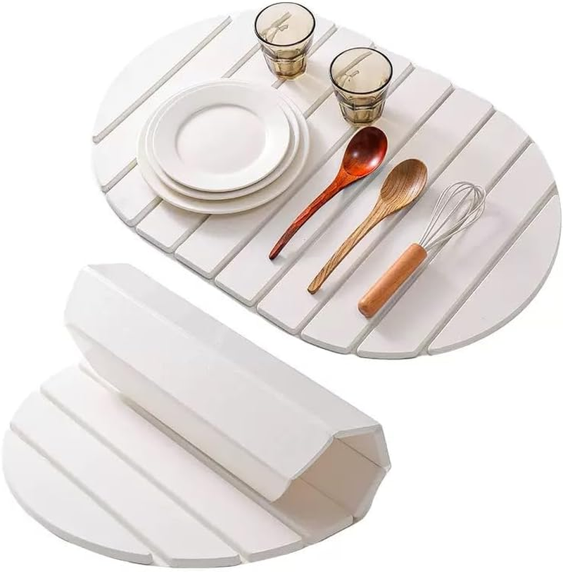 Diatomaceous Earth Dish Drying Mat, 23 X 15 Inches, Large Stone Kitchen Counter Mat,Stone Drying Mat Fast Drying (White, Oval)