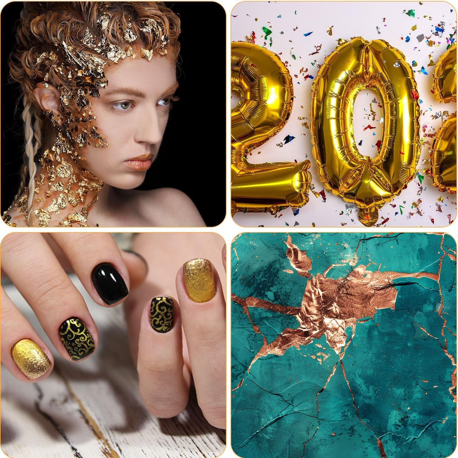 100Pcs Gold Leaf Sheets for Art & Gilding Crafting, 5.5"X5.5" Imitation Gold Foil Sheets with Tweezers & Brush for DIY Projects Painting Nails Furniture Picture Frames Decor (Gold & Rose Gold) - Gold  Rose Gold image number 1