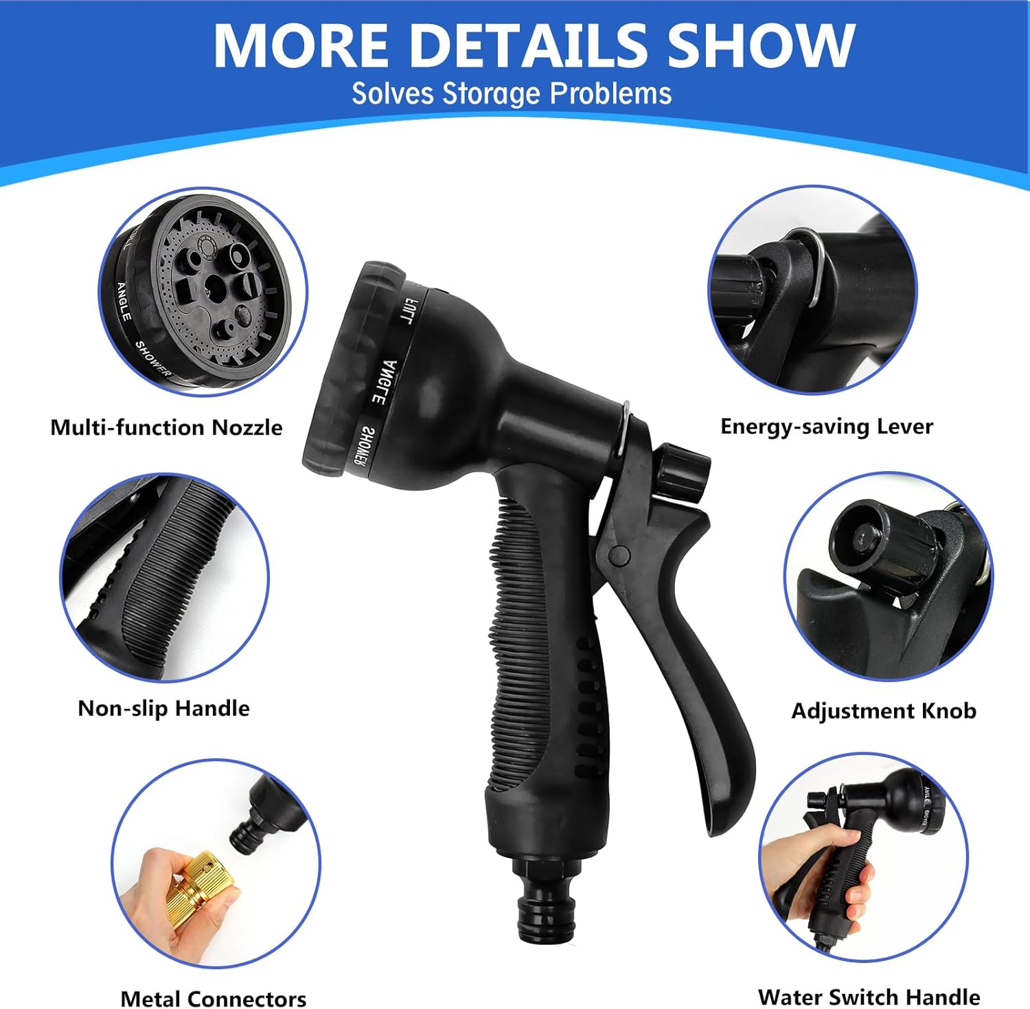 Flexible Expandable Garden Hose 30M 100Ft with 8 Function Spray Nozzle, 3X Durable Expanding Water Hose with 3/4" 1/2" Anti-Leak Brass Connectors for Gardening, Lawn, Car Washing & Patio Use image number 4