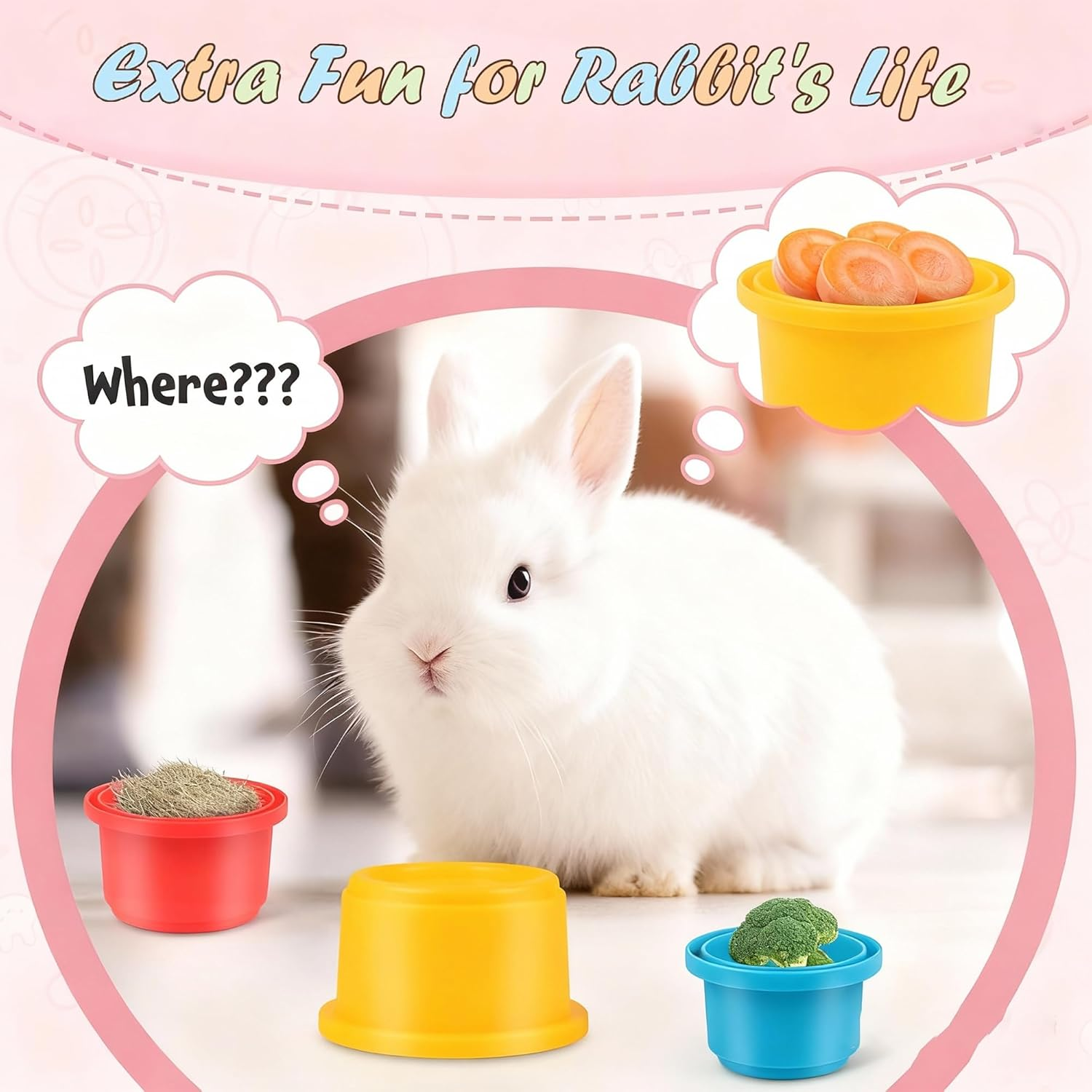 AMSGANK 8 PCS Stacking Cups, Rabbit Stacking Cups Bunny Pet Toys Rabbit Toys for Hiding Food and Playtime Fun Stack up Cups for Guinea Pigs Small Animals (Multi-Coloured) image number 1