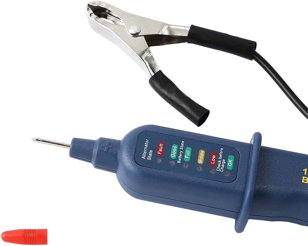 NUZAMAS Car 12V Battery Tester Alternator Testing Multi Functions Test Battery Condition and Charging with LED Indicator and Alligator Clips image number 1