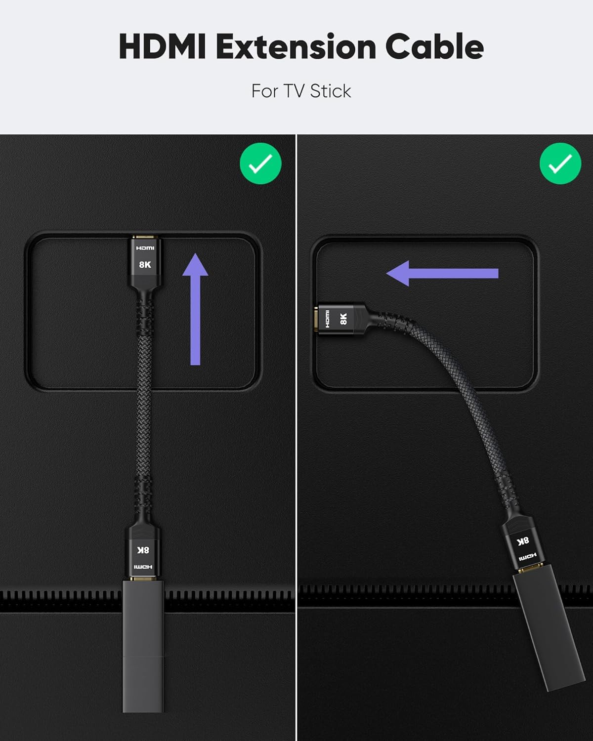 Highwings 8K 4K HDMI Extender Cable, Short HDMI Extension Cable 2.1 4K@30Hz/ 60Hz/ 120Hz, Ultra High Speed HDMI Adapter Male to Female Compatible with PS5 Roku Stick Blu Ray Player HDTV Laptop 0.3M