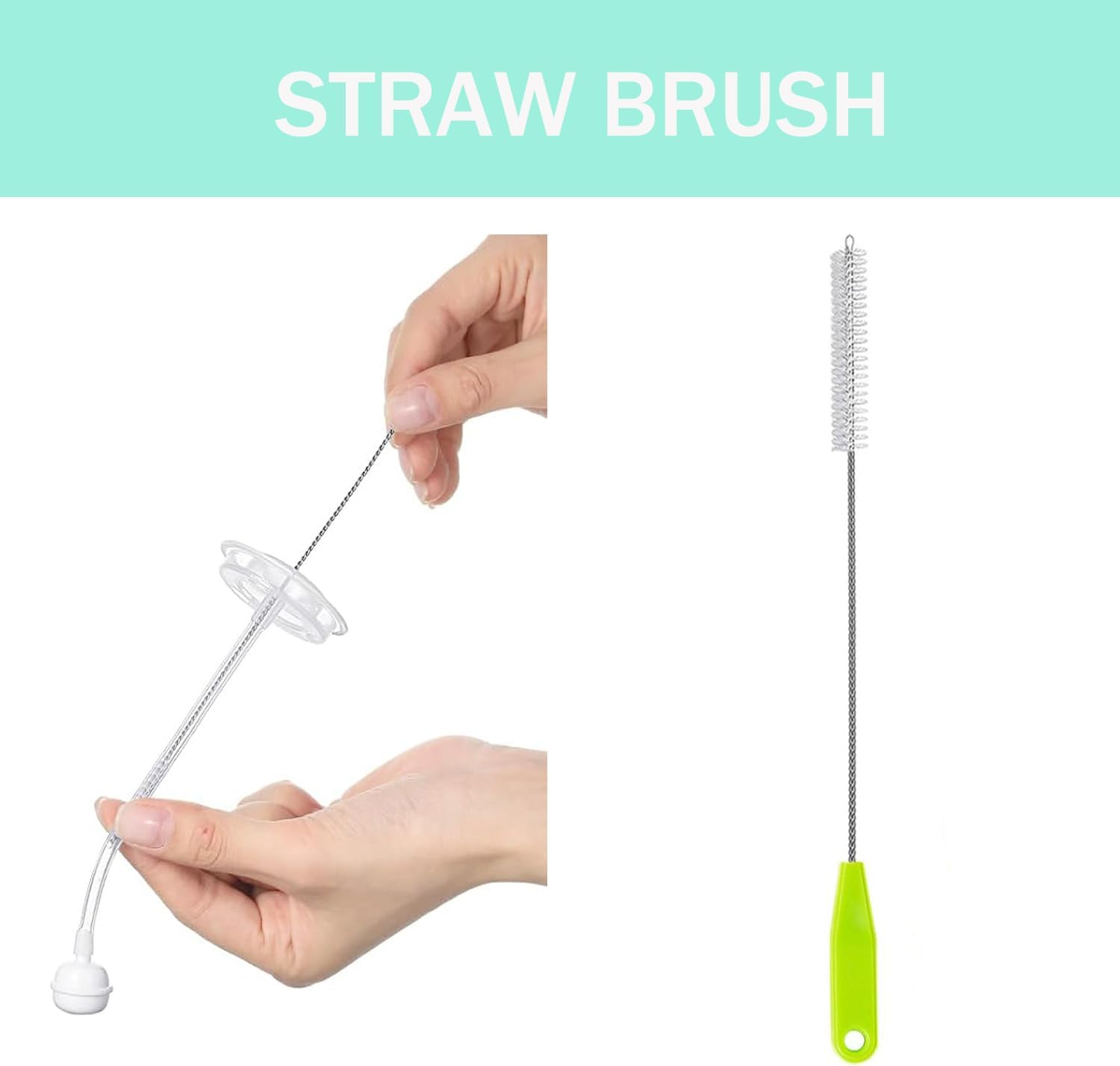 Baby Bottle Cleaner 4 in 1, Bottle Brush Set, with 1P Nylon Bottle Brush, 1P Bottle Cap Brushes, 2P Straw Brushes, Bottle Brush with Nipple Cleaner and Suction Cup, Bpa-Free(Green)