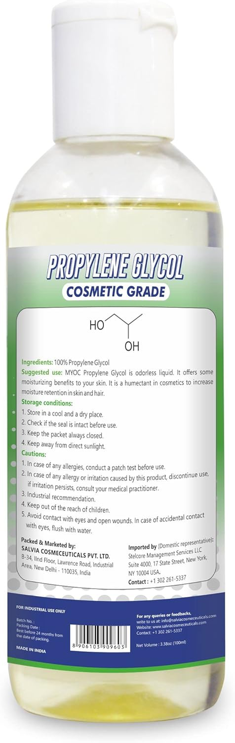MYOC Propylene Glycol Liquid (100Ml)- Humectant, Emollient, Solvent, Cosmetic Grade | Used in Soap, Cream, Lotions, Eye Drops | Used for Reducing Aging Signs, Acne and Dry Skin image number 2