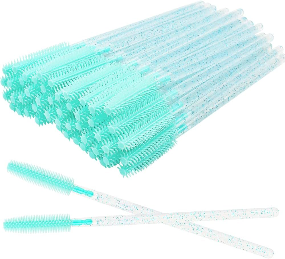 100 Pcs Silicone Mascara Wands Disposable Eyelash Brushes for Extensions Lash Applicators Makeup Tool Kit (Crystal Blue/Mint Green)